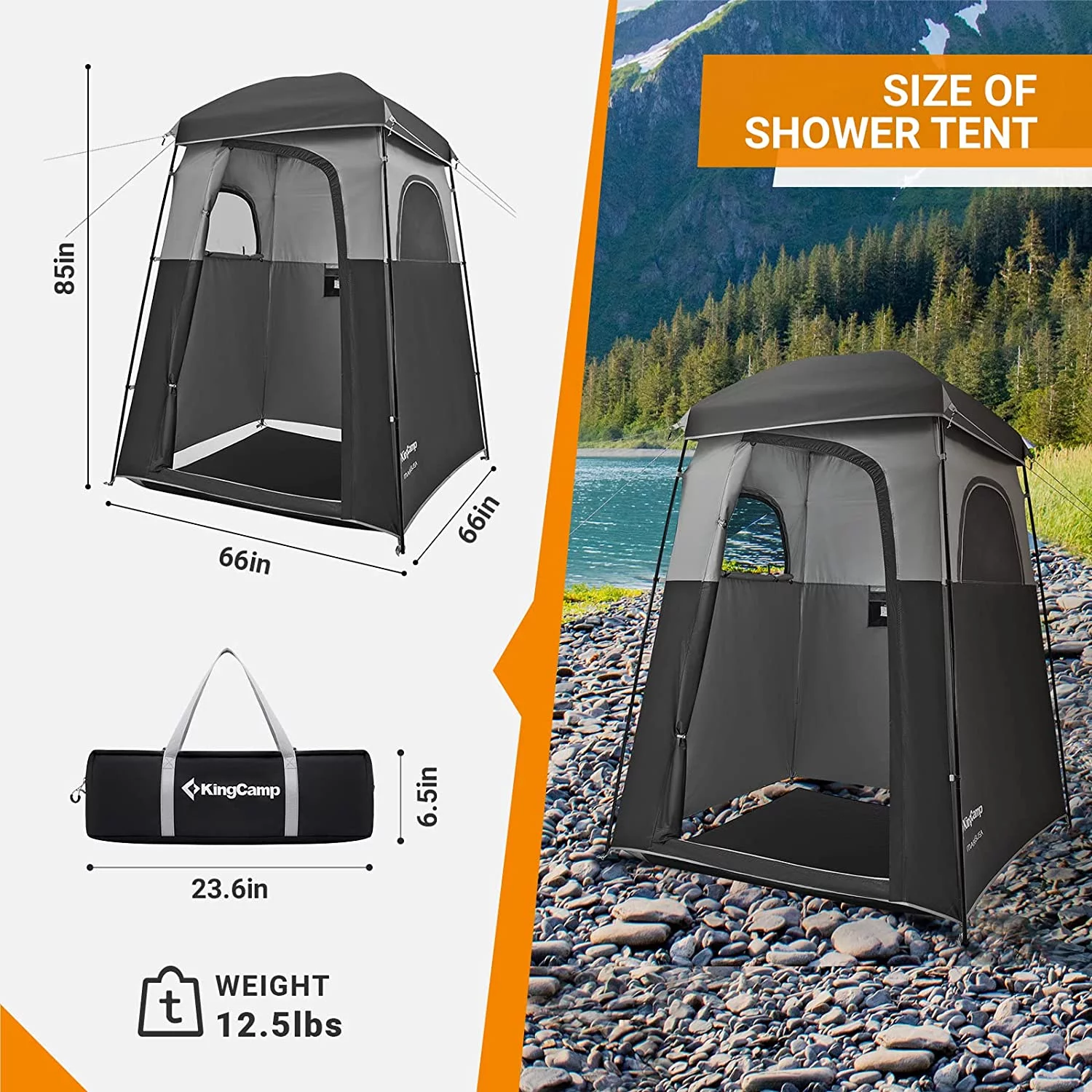 KingCamp Oversized Shower Tent Extra Wide 1 Room with Floor Waterproof Camping Privacy Shelter Easy Set Up Tent for Dressing Changing Toilets Tent, Coffee - Womvr
