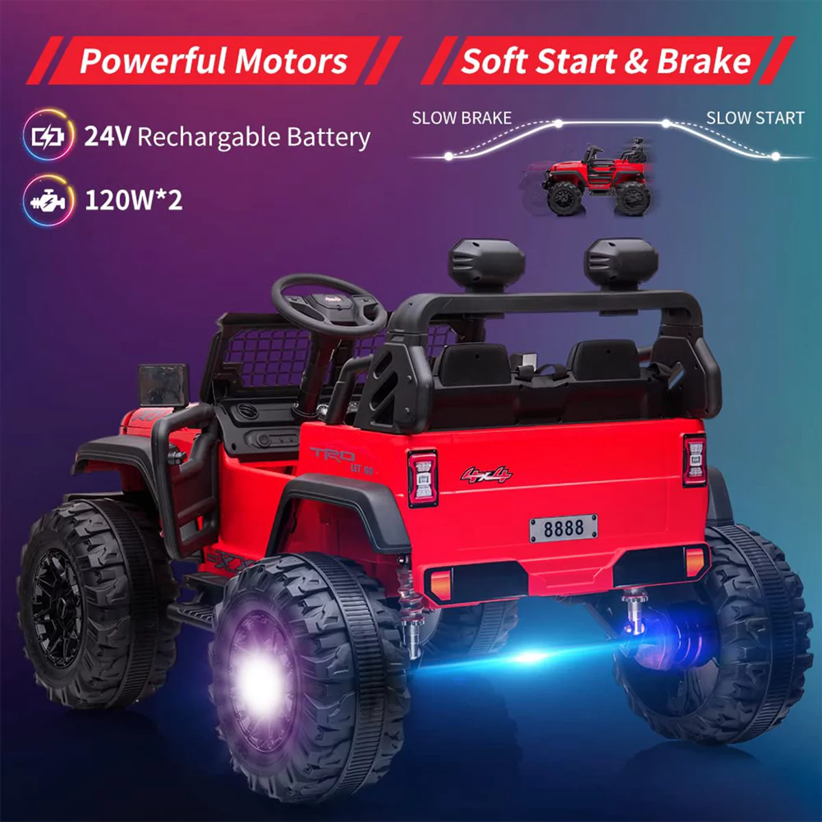Sakiyrr 2-Seater Kids Ride on Car with Remote Control, 24V Electric Vehicle Toy with Storage Space, Red - Womvr
