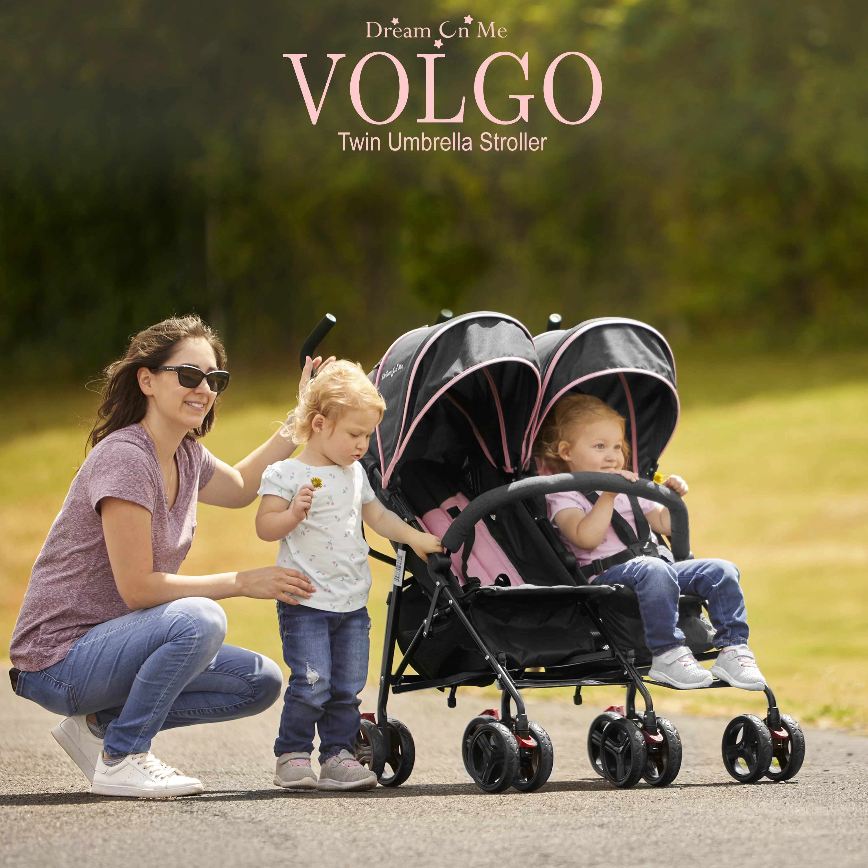 Dream On Me Vo o Twin Umbrella Stroller in Gray, Lightweight Double Stroller for Infant & Toddler, Compact Easy Fold, Large Storage Basket, Large and Adjustable Canopy - Womvr