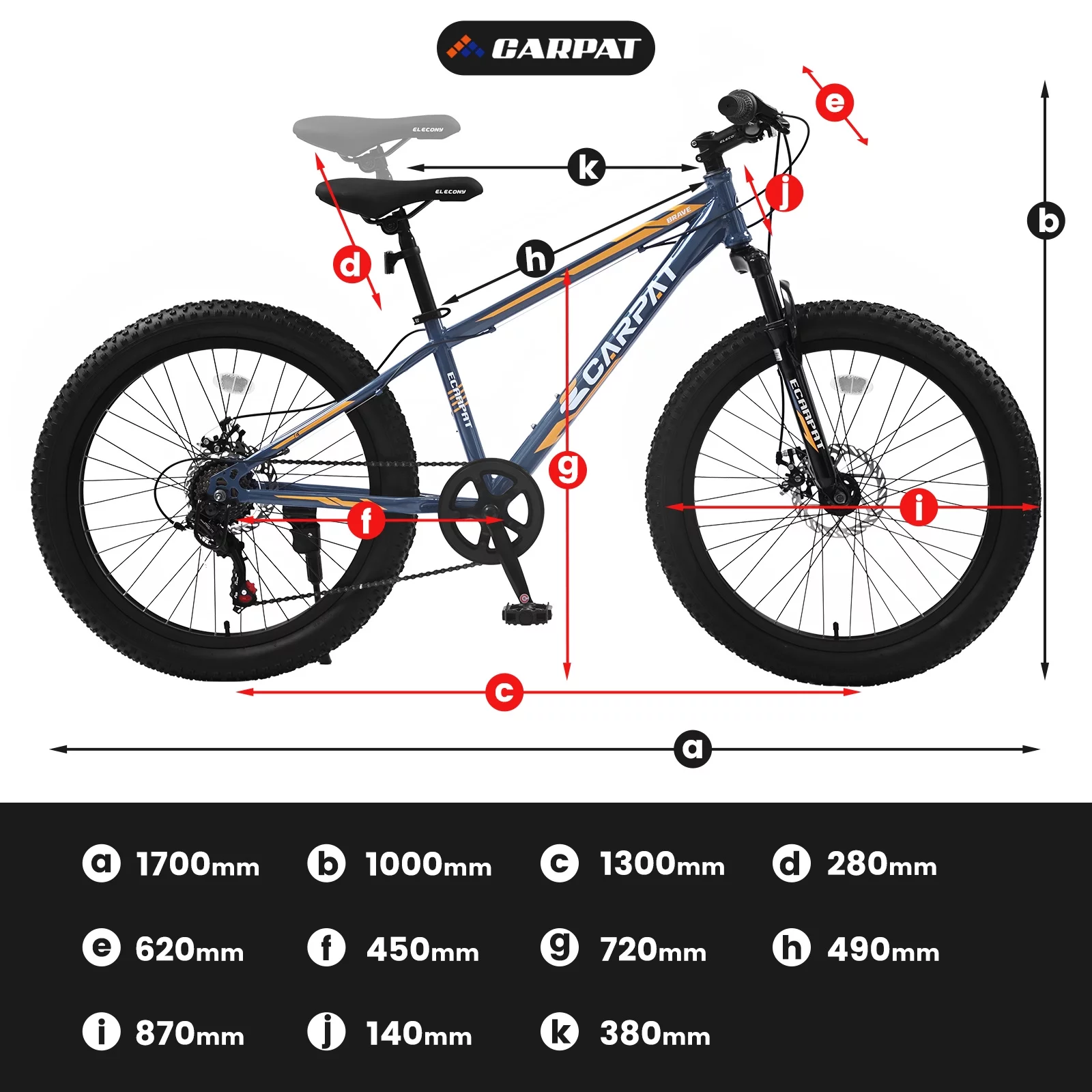 24 inch Fat Tire Bike, Shimano 7-Speed, Dual-Disc Brakes, Orange Trail Mountain Bike for Adult/Youth - Womvr