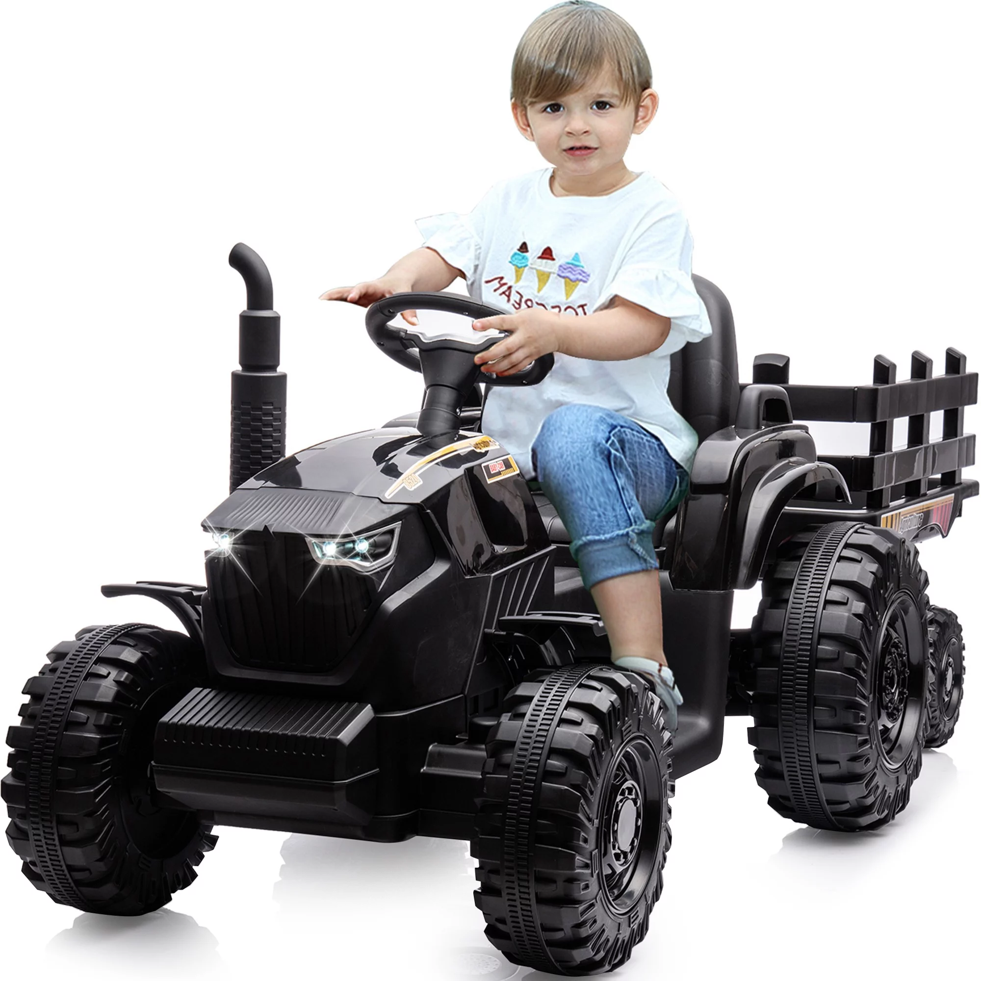 Outfunny 24V Ride on Toy for Big Kids, Powered Ride On Tractor with Trailer & Remote - Red - Womvr