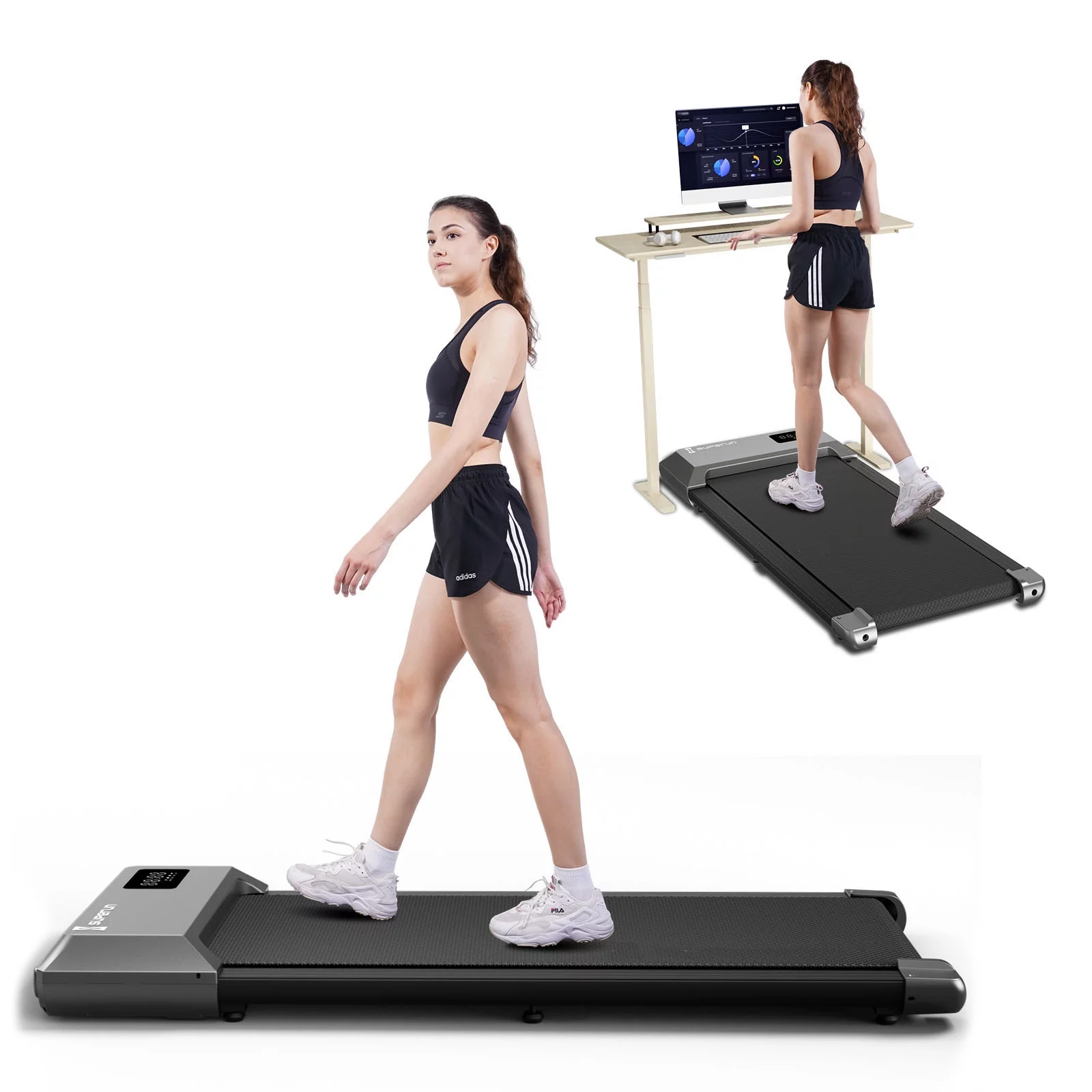 Superun 2.5Hp Walking Pad, 35.5*15.5 Walking Area 2 in 1 Under Desk Treadmill,300lb Walking Treadmill with Remote Control and LED Display, Quiet, Compact & Small Treadmill for Home & Office (White) - Womvr