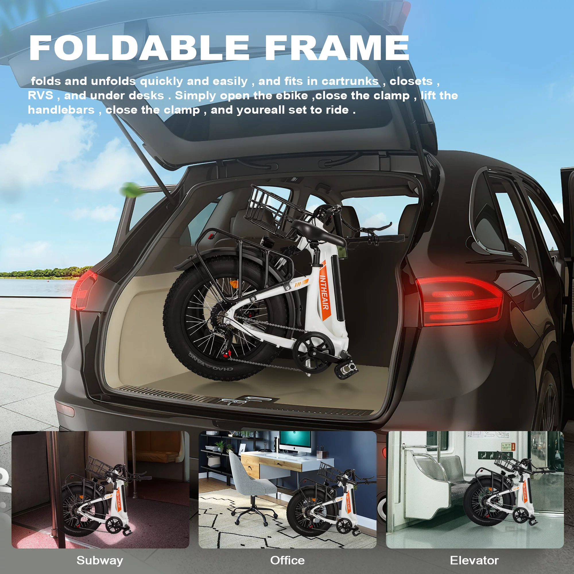 INTHEAIR Ranger Electric Bike, Adults Foldable Ebike for Adults 20