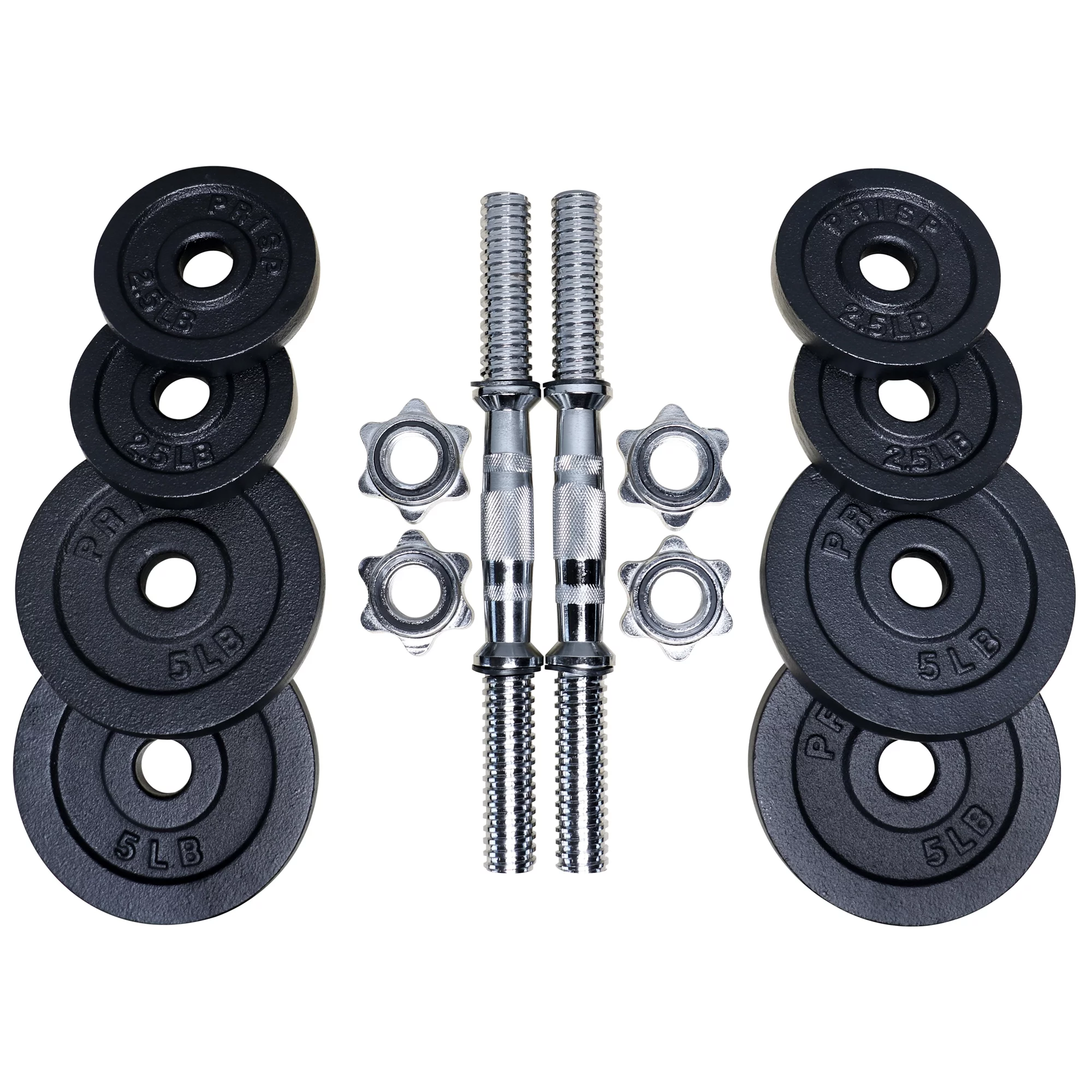 PRISP Adjustable Weight Dumbbells Set - Includes 2 Bars, Cast Iron Plates and Threaded Collars - Womvr