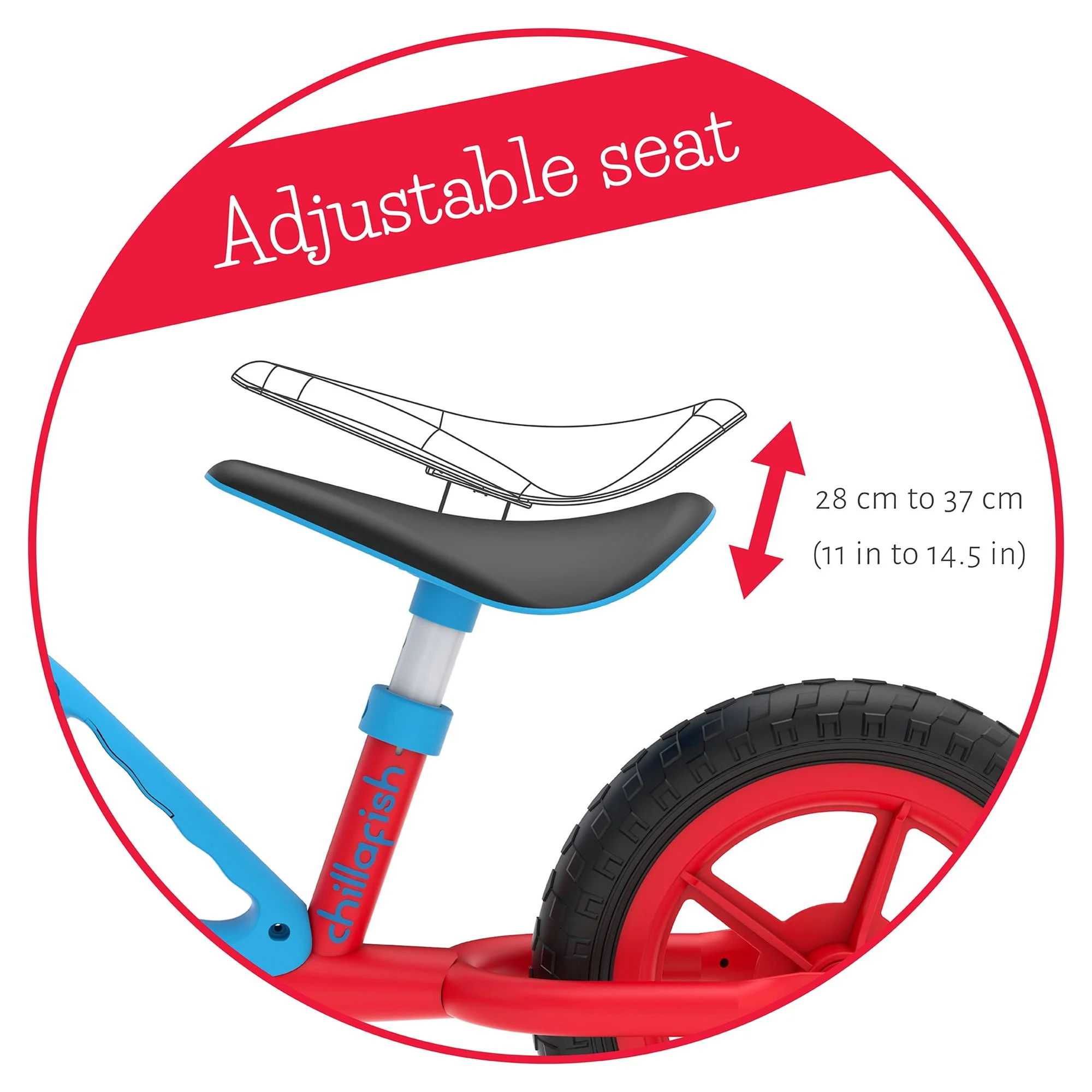 Chillafish Charlie lightweight toddler balance bike with carry handle, adjustable seat and handlebar, puncture-proof 10-inch wheels, for kids 18-48 months, Red - Womvr