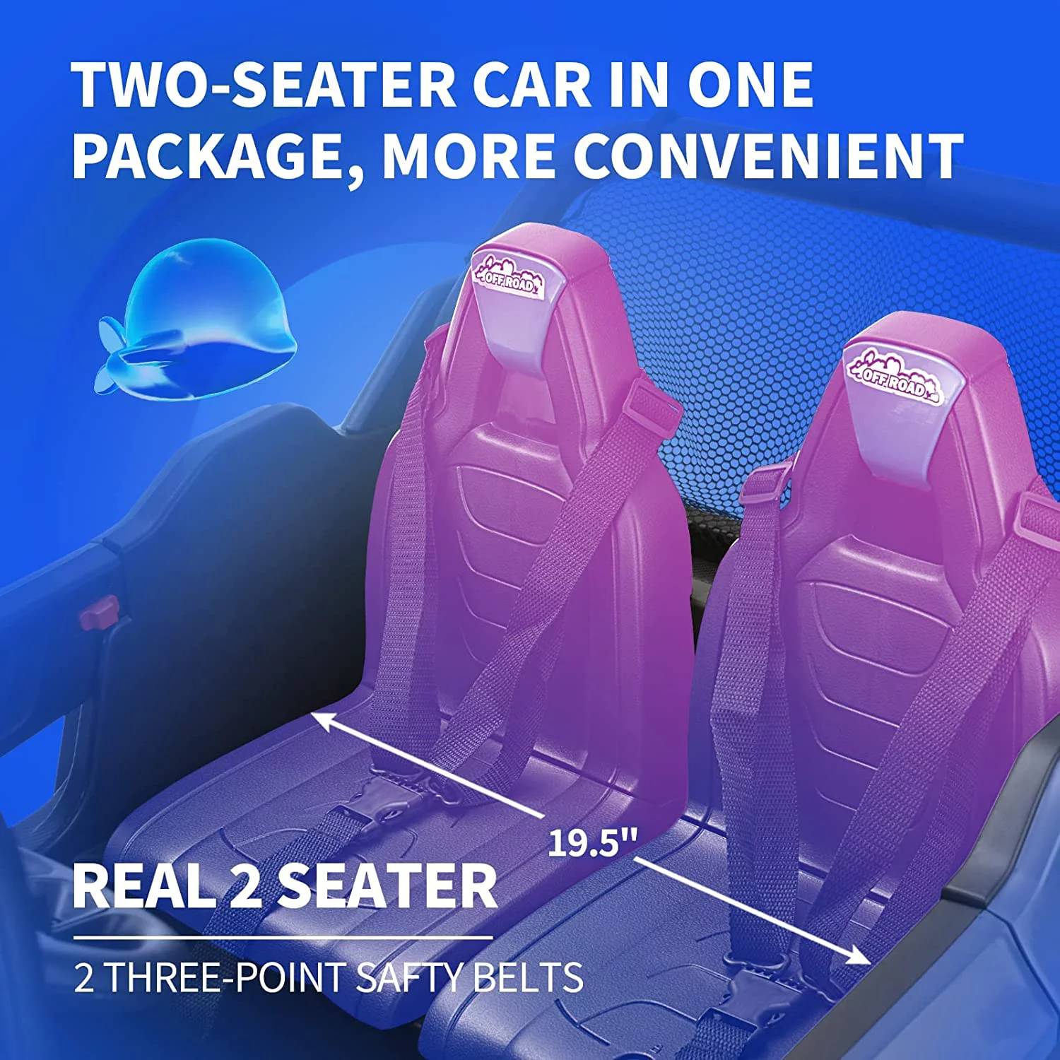 Joywhale 24V 2 Seater Kids Ride on UTV Car Powerful Electric Vehicle, with Big Battery, 4x75W Strong Motor, Remote Control, Suspension, Deep Sea Blue - Womvr