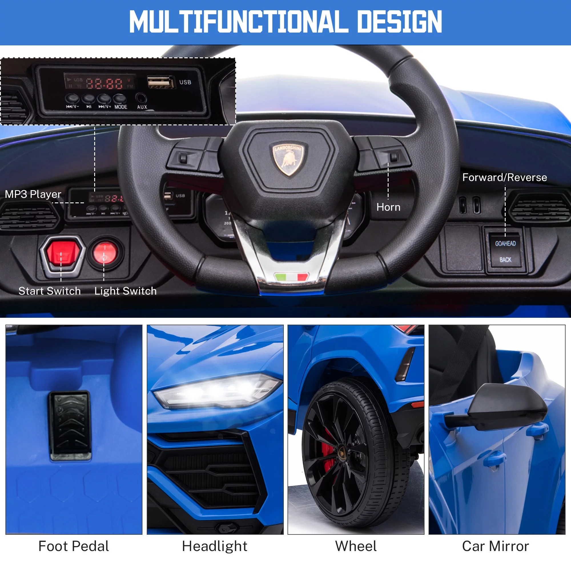 Seizeen 12V Kids Ride On Cars Battery Powered, Lamborghini Ride on Toy w/ Remote Control, 3 Speeds, Music Player, Ride On Cars for Kids As Best Gift for Girls Boys, Pink - Womvr