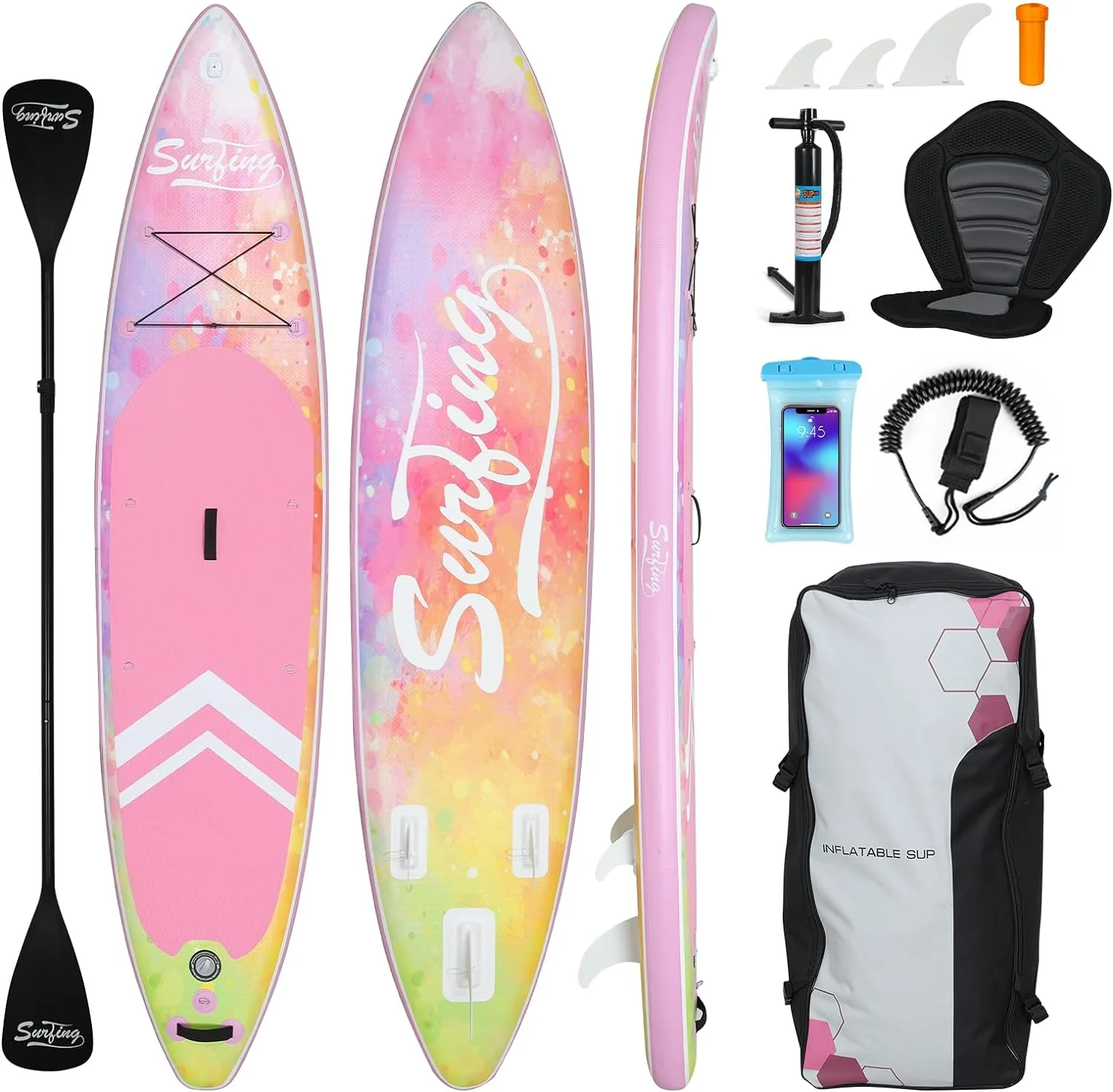 PULUOMIS Inflatable Paddle Board with Seat,Backpack,Hand Pump,Fins,Repair Kit - 11 Ft - Adult - Blue - Womvr