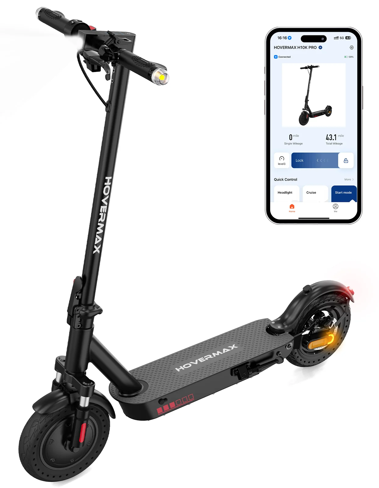 HOVERMAX H10K Pro Electric Scooter, 500W Motor 19MPH Top Speed 22 Miles Long Range, 10'' Solid Tires Folding Electric Scooter for Adult Commute - Womvr