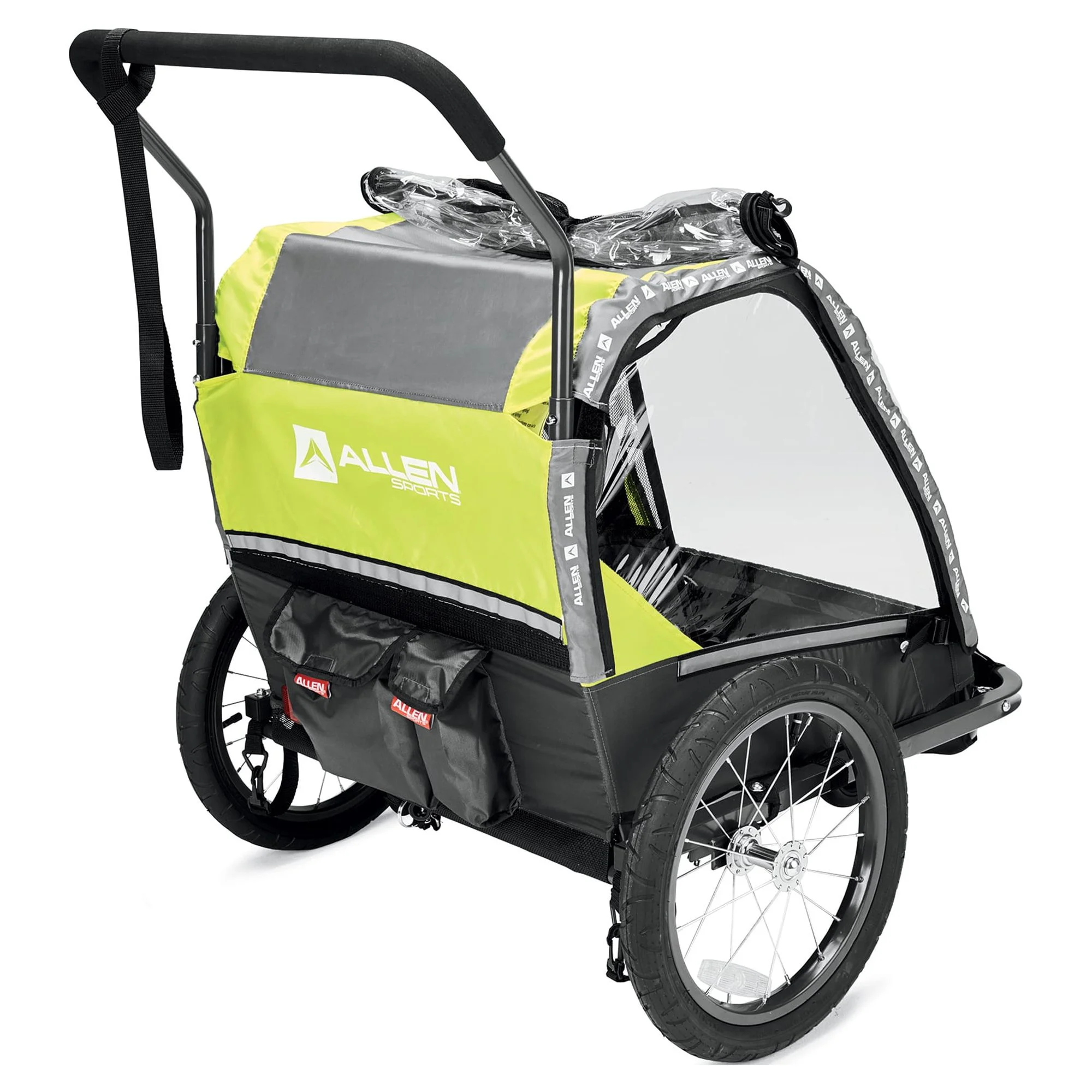 Allen Sports Deluxe 2-Child Bicycle Trailer & Stroller, max capacity 100 lbs, Model AS2, Green - Womvr