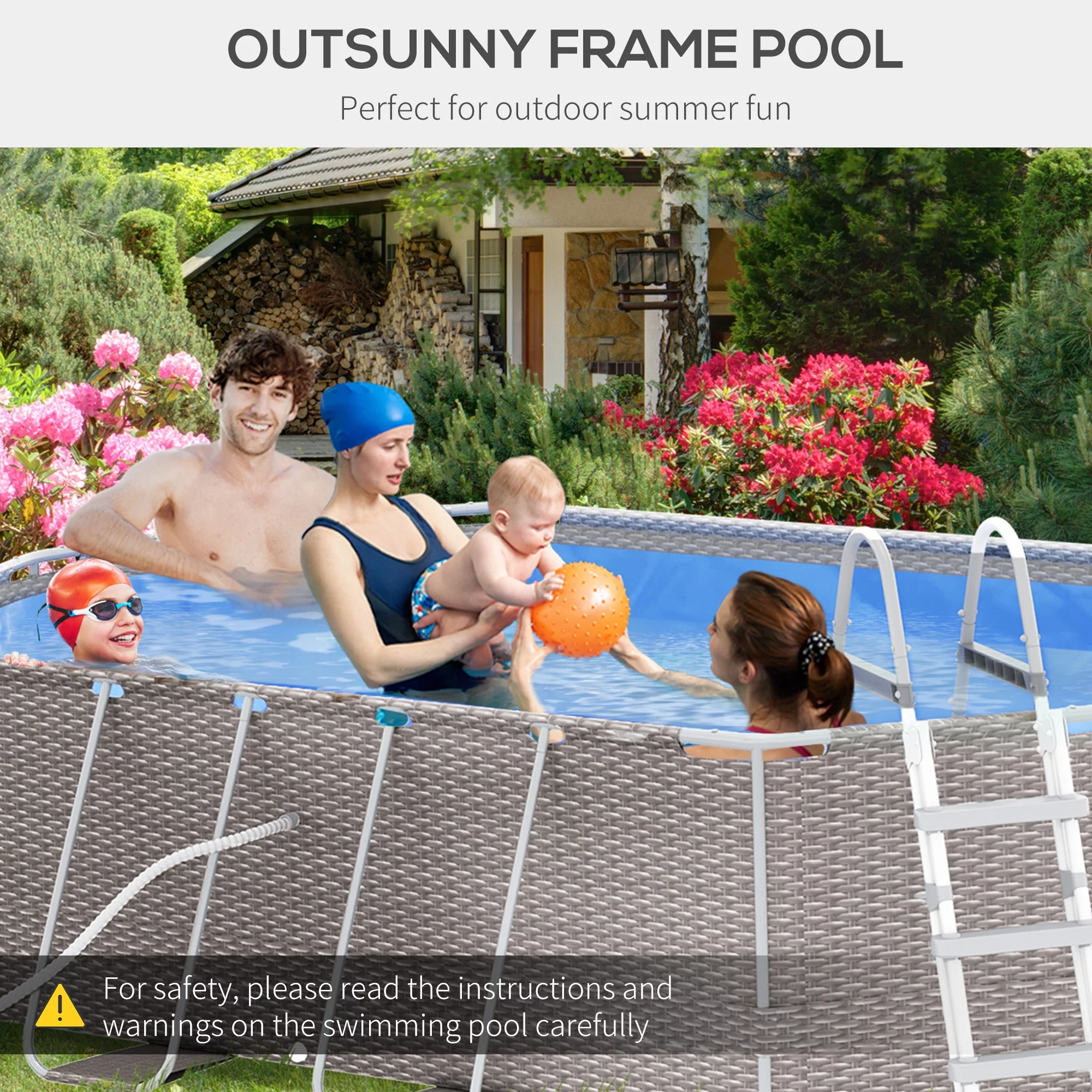 Outsunny Above Ground Swimming Pool, Non-Inflatable Frame Pool, Brown - Womvr