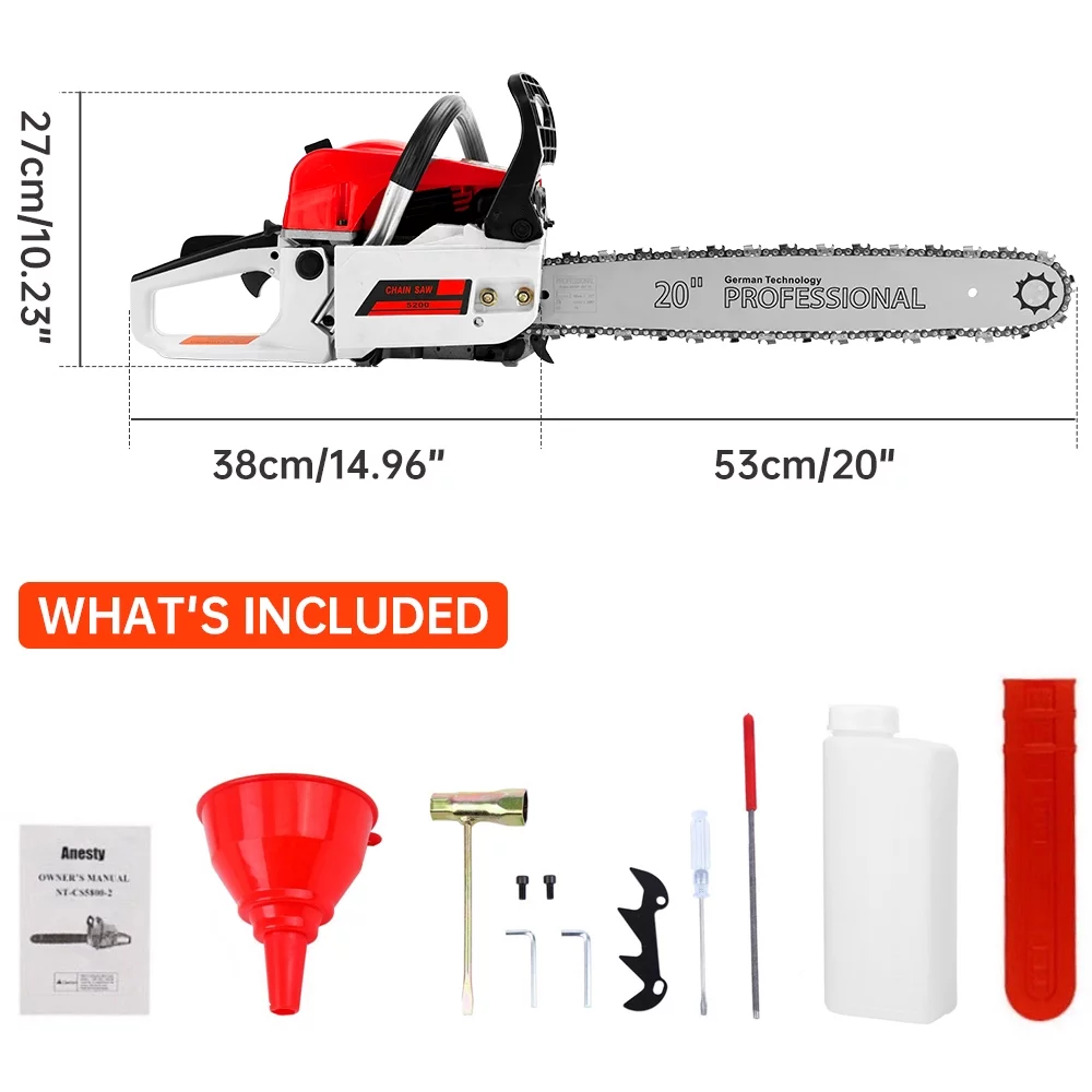 TOPTENG Gasoline Chainsaw with 22 in. Bar 52CC Engine 2-Cycle Gas Powered Chainsaw for Farm/Garden/Ranch/Firewood - Womvr