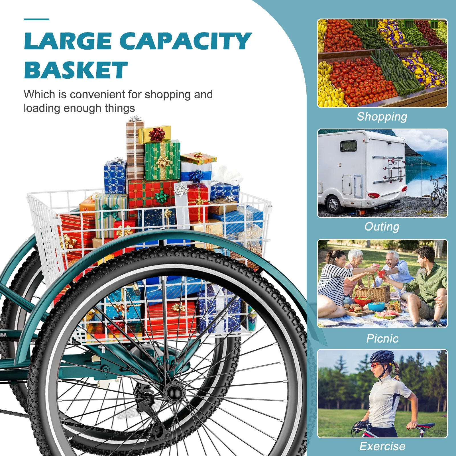 MOONCOOL Adult Tricycles, 3 Wheel 7 Speed Trikes, 20/24/26 inch Adult Trikes 3 Wheeled Bike with Basket for Seniors, Women, Men - Womvr