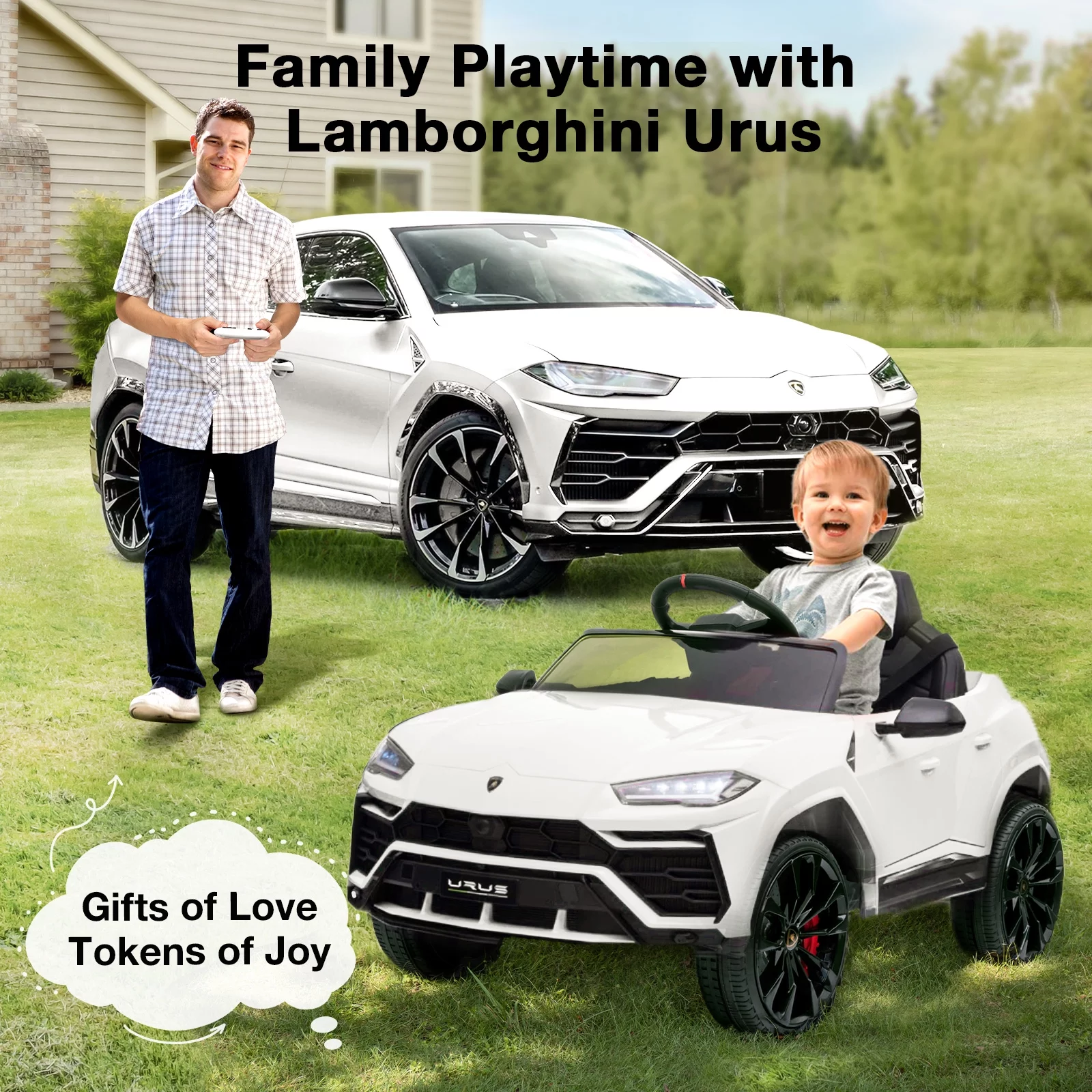 FUNTOK Lamborghini Urus 12V Electric Powered Ride on Car for Kids, with Remote Control, Foot Pedal, MP3 Player and LED Headlights - Womvr