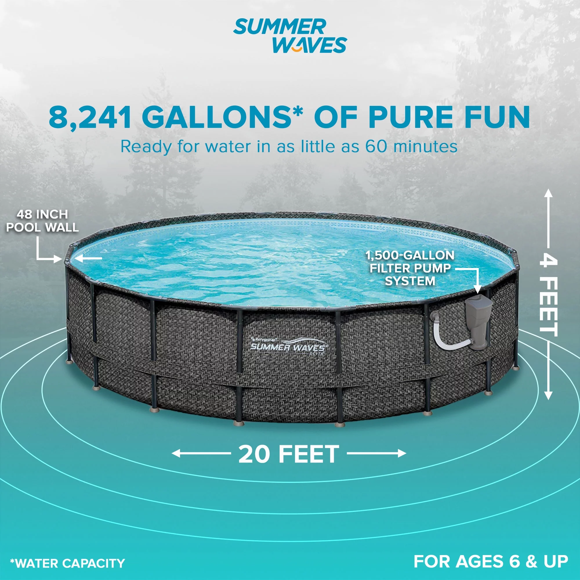 Summer Waves Elite 20ft x 48in Above Ground Frame Swimming Pool Set w/ Pump - Womvr