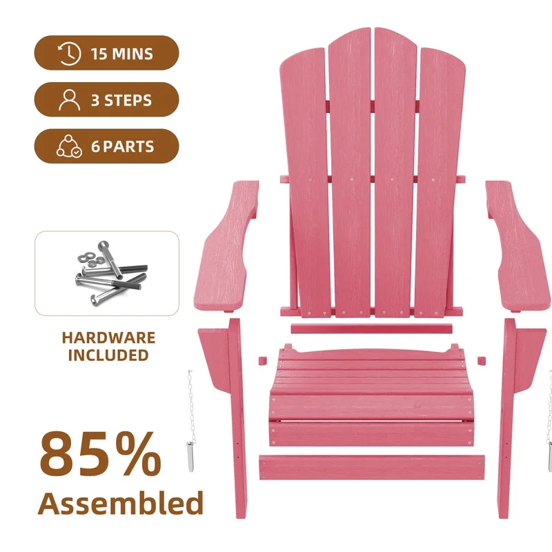 Outdoor Patio Folding HDPE Resin Adirondack Chair, Red - Womvr