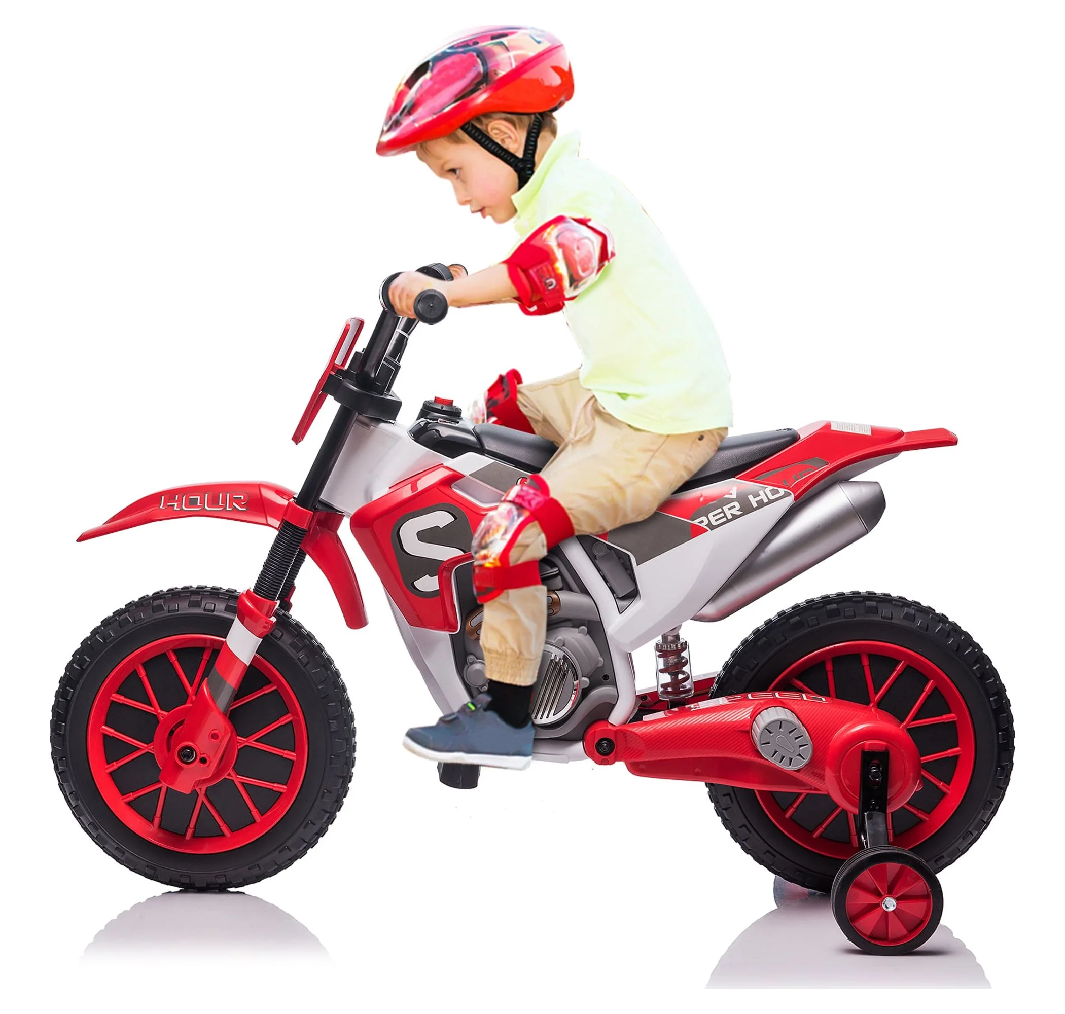 TOBBI 12V Kids Motorcycle off- Road Ride on Dirt Bike W/ Training Wheels, Age 3-8 Toddlers, Green - Womvr