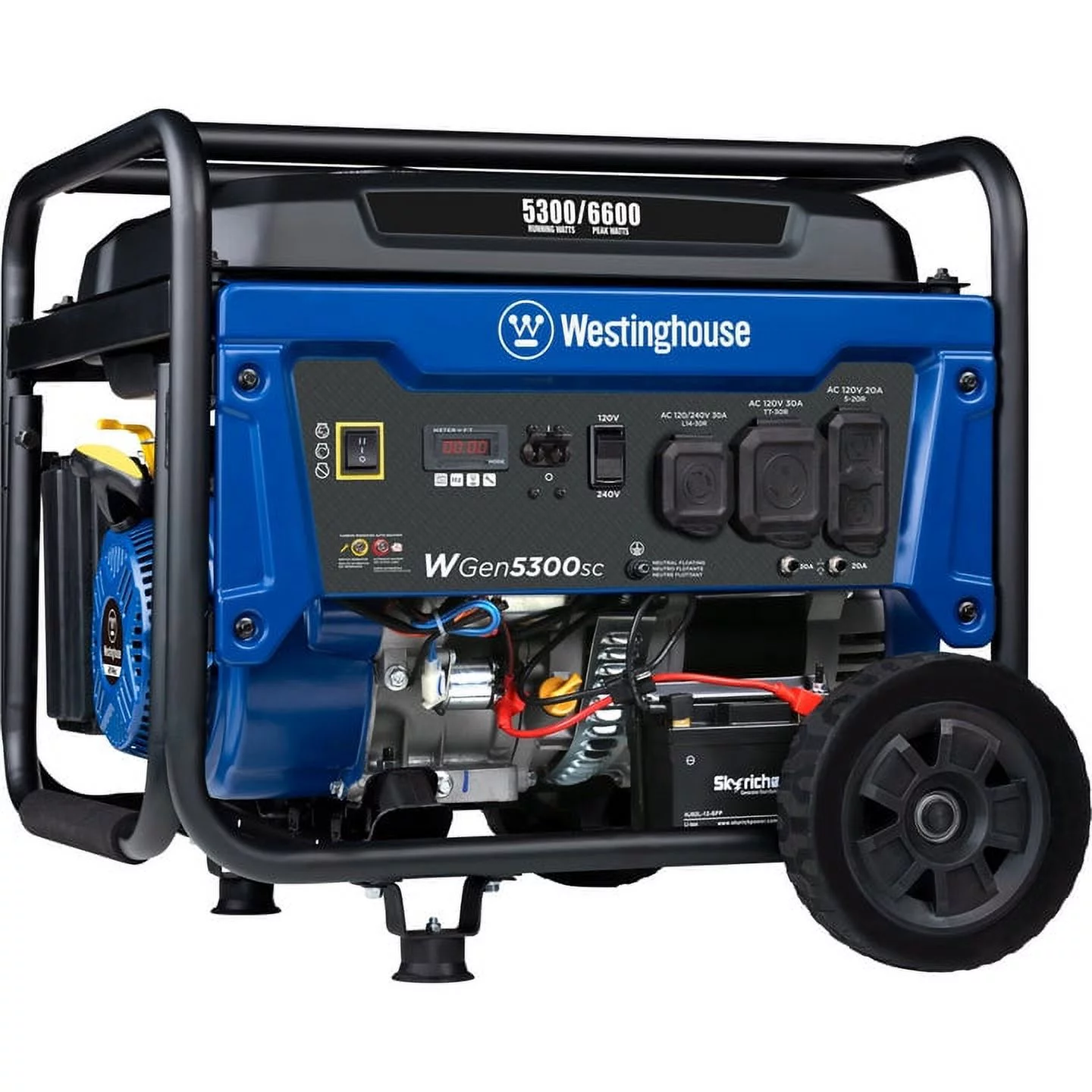 Westinghouse 6600 Peak Watt Electric Start Portable Gas Powered Generator with CO Sensor and Wheel Kit - Womvr