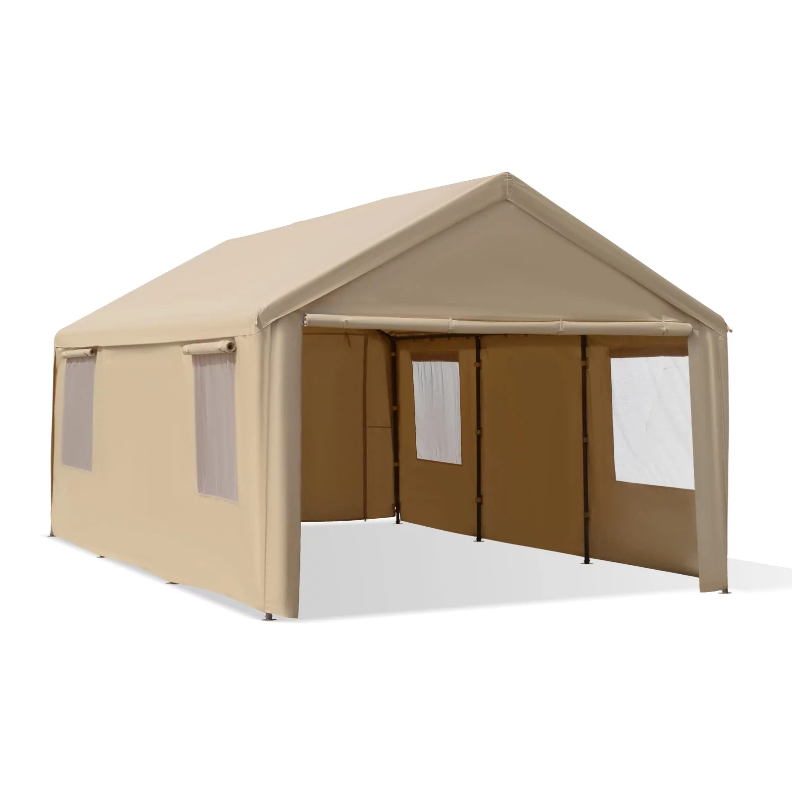 Gardesol Carport, 12'x20' Extra Large Heavy Duty Carport with Removable Sidewalls & Doors, Portable Garage Car Canopy for Car, Truck, SUV, Beige - Womvr