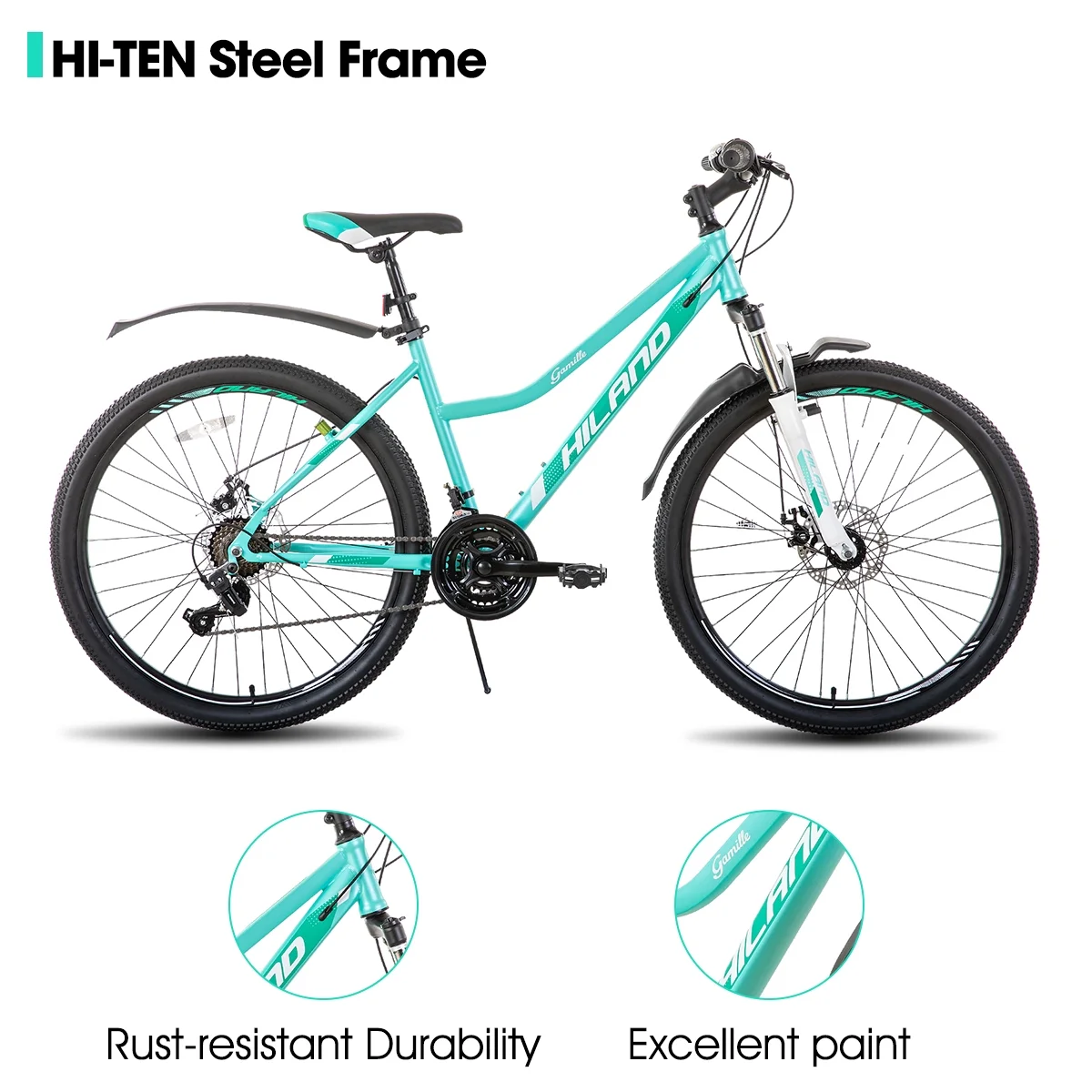 Hiland 26 Inch Womens Mountain Bike,with Step-Through Frame,Shimano 21 Speeds,Suspension Fork MTB,Bicycle for Women Men Adult - Womvr