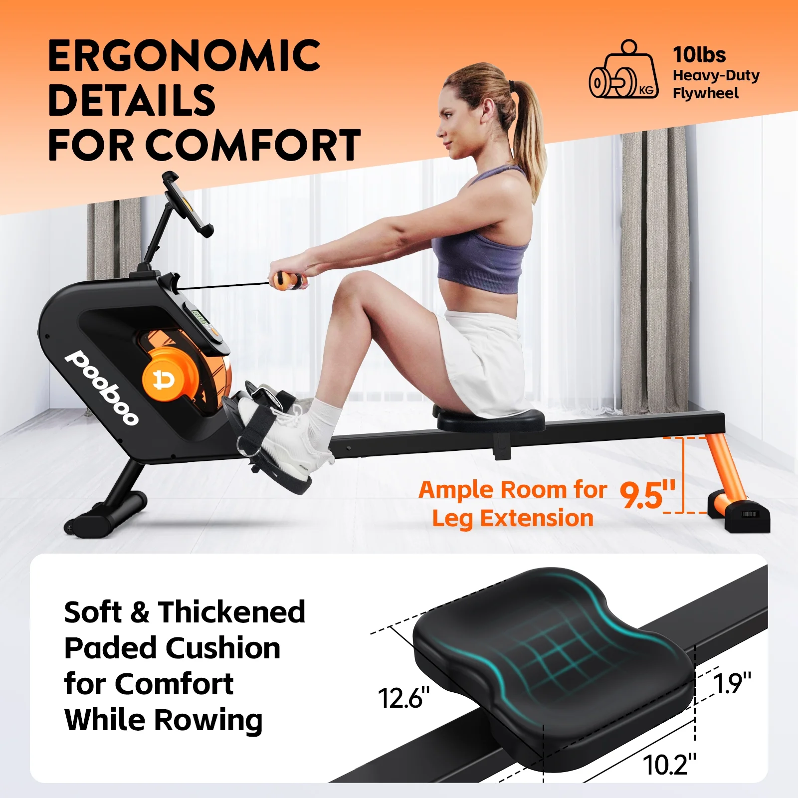 Pooboo 85% Pre-assembled Magnetic Rowing Machines Rower Foldable Build-in Bluetooth 8 Level Resistance Indoor Rower Machines Home Exercise 350lb - Womvr