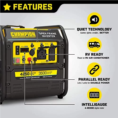 Champion Power Equipment 200954 4250-Watt RV Ready Open Frame Inverter Generator, Quiet Technology - Womvr