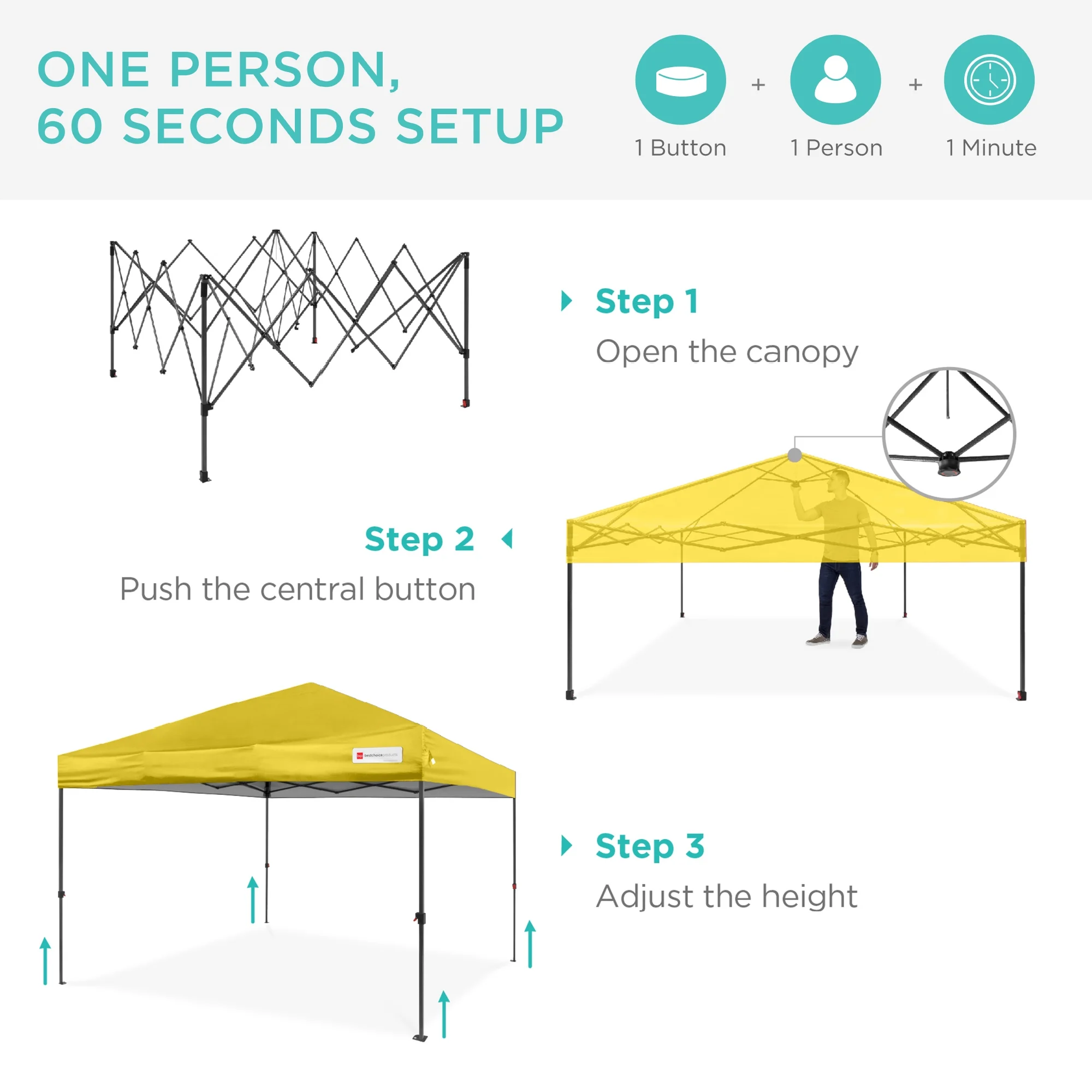 Best Choice Products 10x10ft Easy Setup Pop Up Canopy w/ 1-Button Setup, Wheeled Case, 4 Weight Bags - Cerulean - Womvr