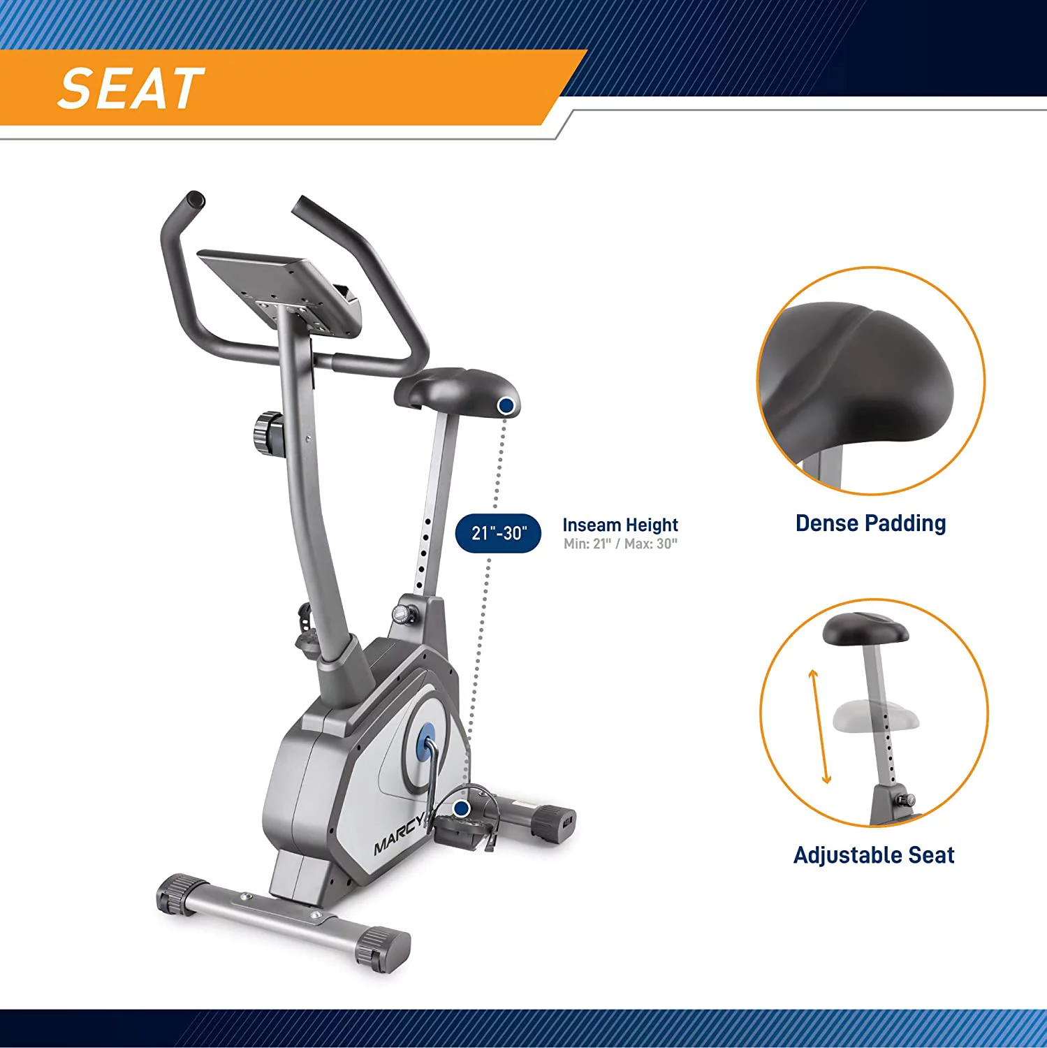 Marcy Upright Exercise Bike with Adjustable Seat and 8 Magnetic Resistance Levels NS-40504U - Womvr