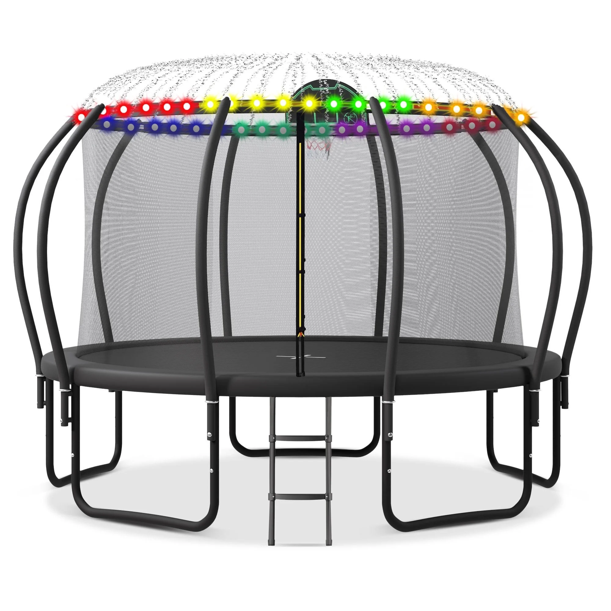 Jump Into Fun Trampoline 12FT 14FT 15FT 16FT, 1200LBS Trampoline for Adults/ 5-6 Kids, Trampoline with Enclosure, Basketball Hoop, Wind Stakes, Outdoor Upgraded Arc Pole Trampoline - Womvr