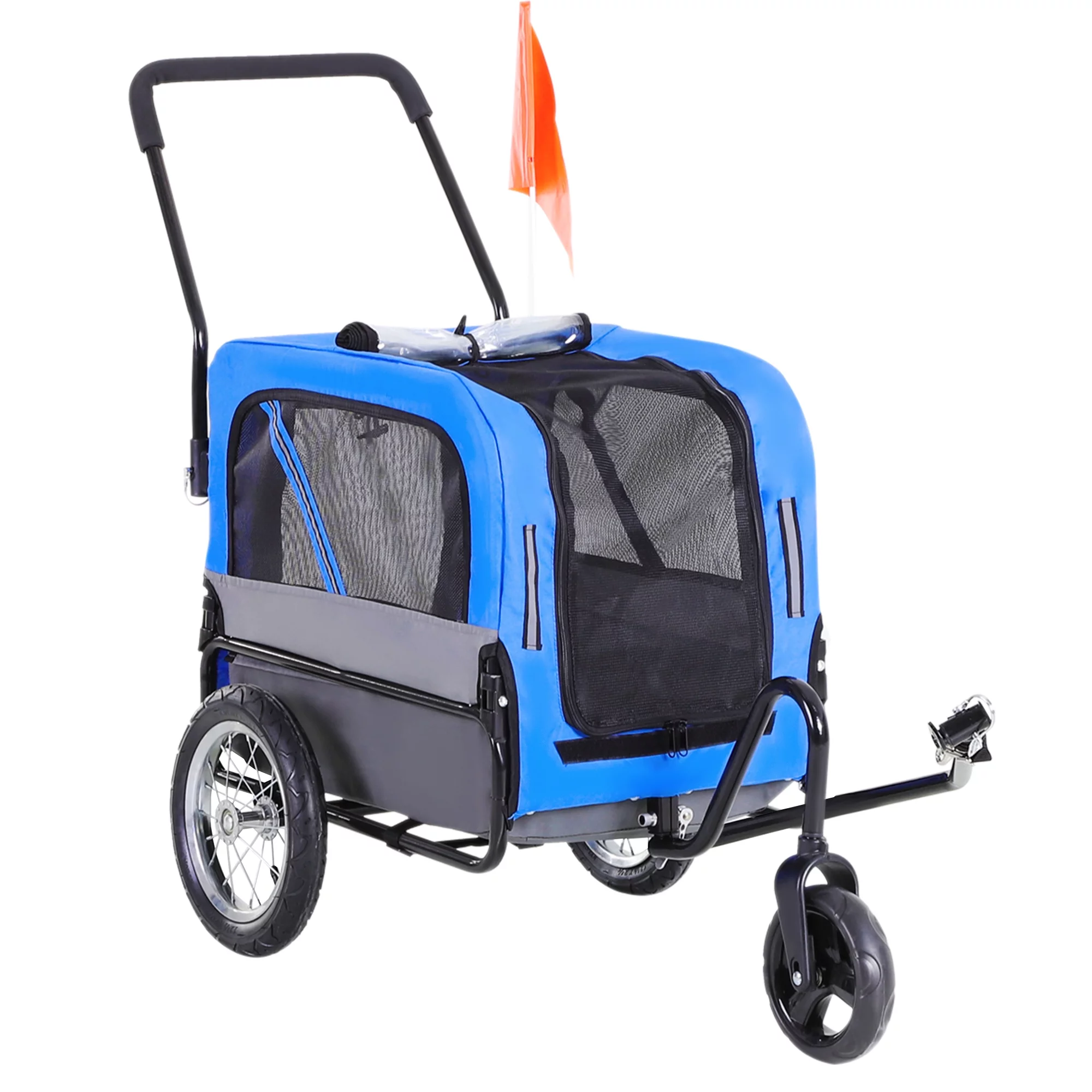 Aosom Elite-Jr 2-In-1 Dog Pet Bicycle Trailer, Jogging Stroller with 360-Degree Swivel Wheels & Large Easy Entry, Blue - Womvr