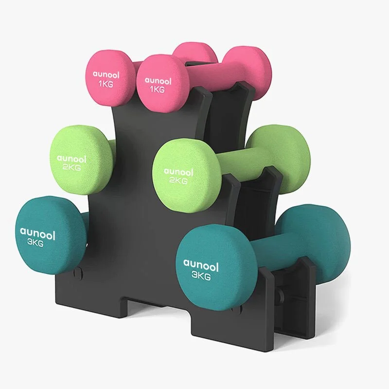 aunool Signature Fitness Set of 3 Neoprene Dumbbell Hand Weights, Anti-Slip, Anti-roll, Round Shape Colorful, Pairs or Sets - Womvr