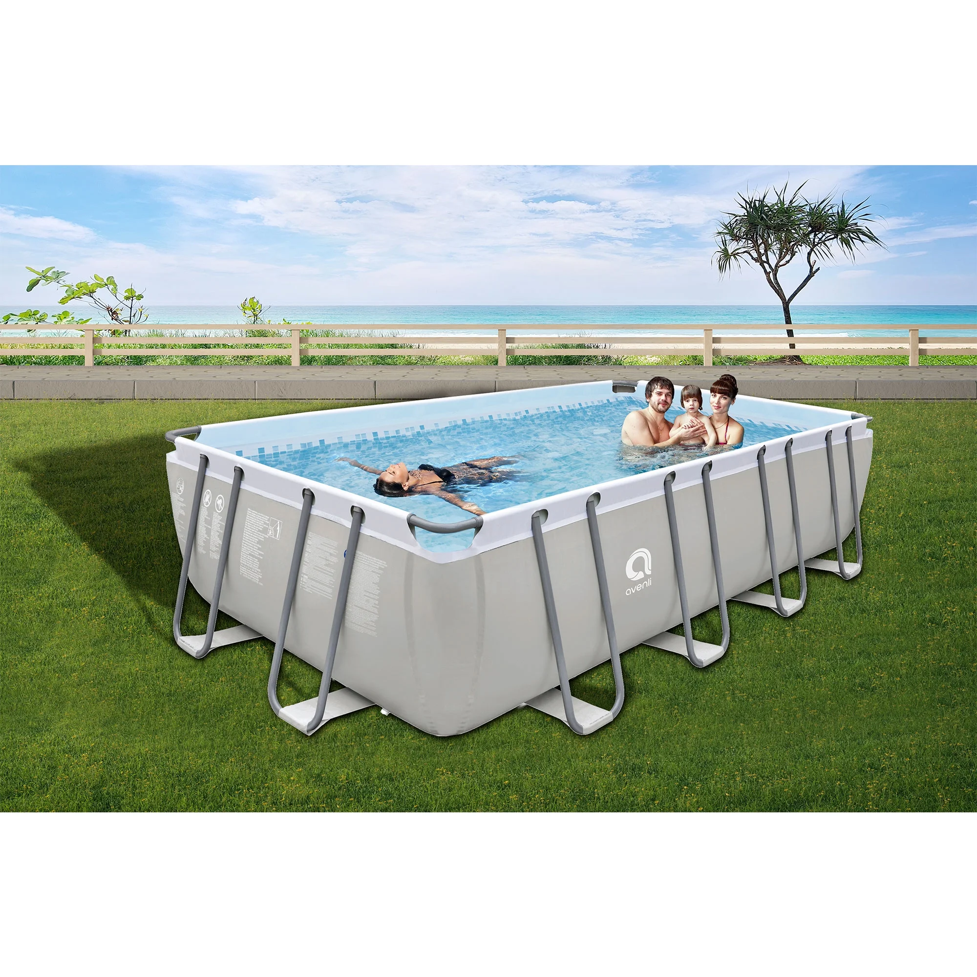 JLeisure 17776 18 x 10 Foot Above Ground Steel Frame Swimming Pool, Gray - Womvr