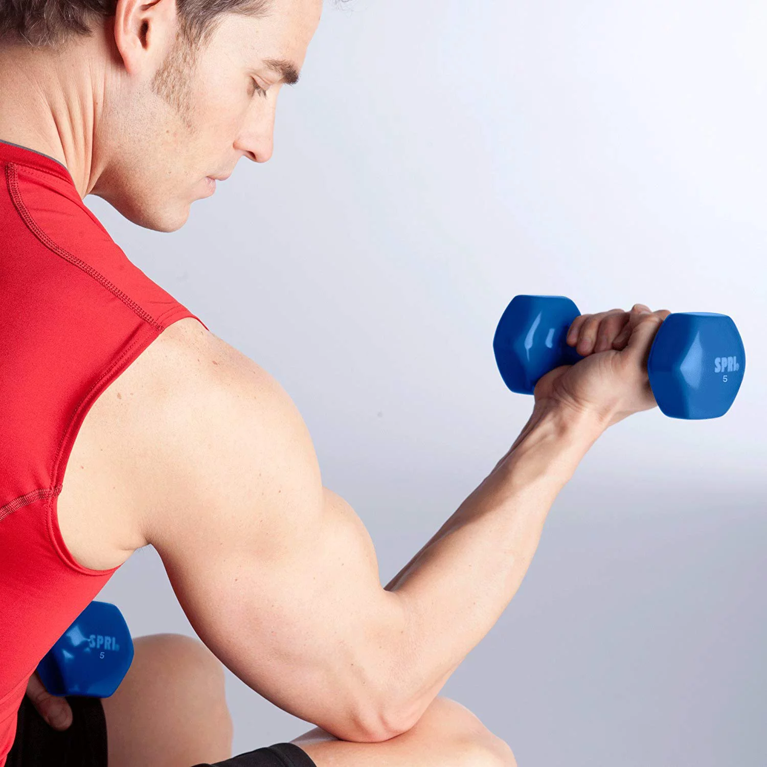 SPRI Deluxe Vinyl Dumbbells, 15 lb Pair, Grey - Womvr