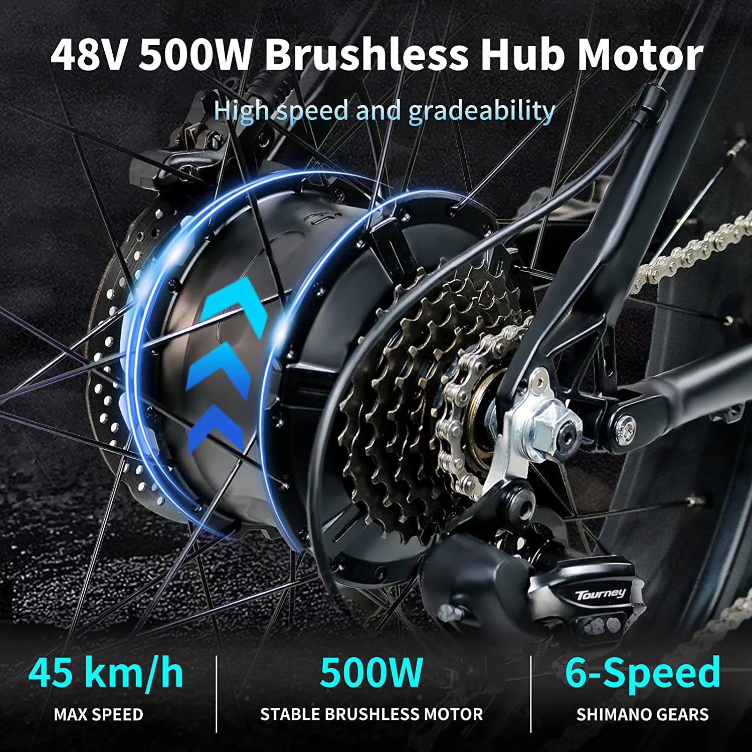 Electric Bike Electric Mountain Bike 500W Ebike26'' Fat Tire Ebike, 28+MPH Adults Ebike with Removable 48V 15Ah Battery, Shimano 6-Speed Grey - Womvr