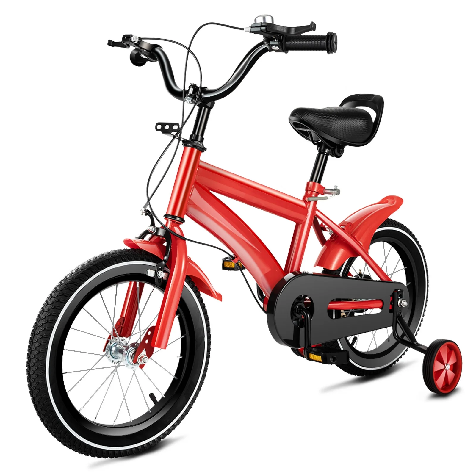 Aiqidi 14 Inch Kids Bike Boys Girls Safe Bicycle Adjustable Seat Height Children Bicycle with Training Wheels and Mudguards, Red - Womvr