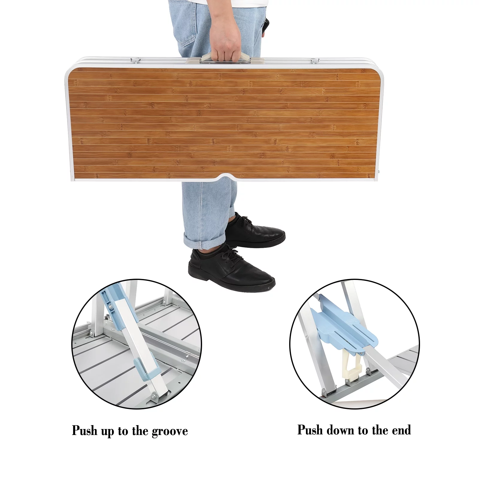 UBesGoo Folding Picnic Table With 4-Person Chair Seats Wood Aluminium Alloy - Womvr