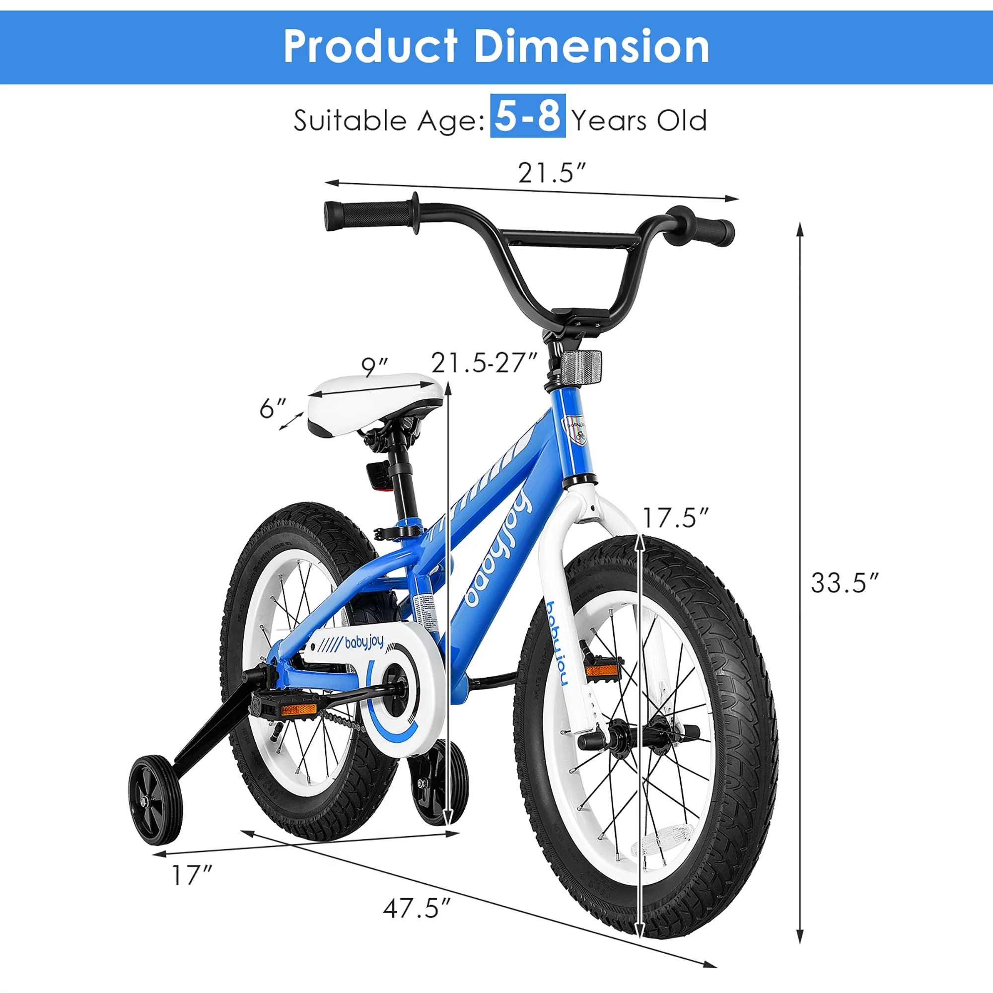 Babyjoy 16'' Kids Bike Bicycle w/ Training Wheels for 5-8 Years Old Boys Girls - Womvr