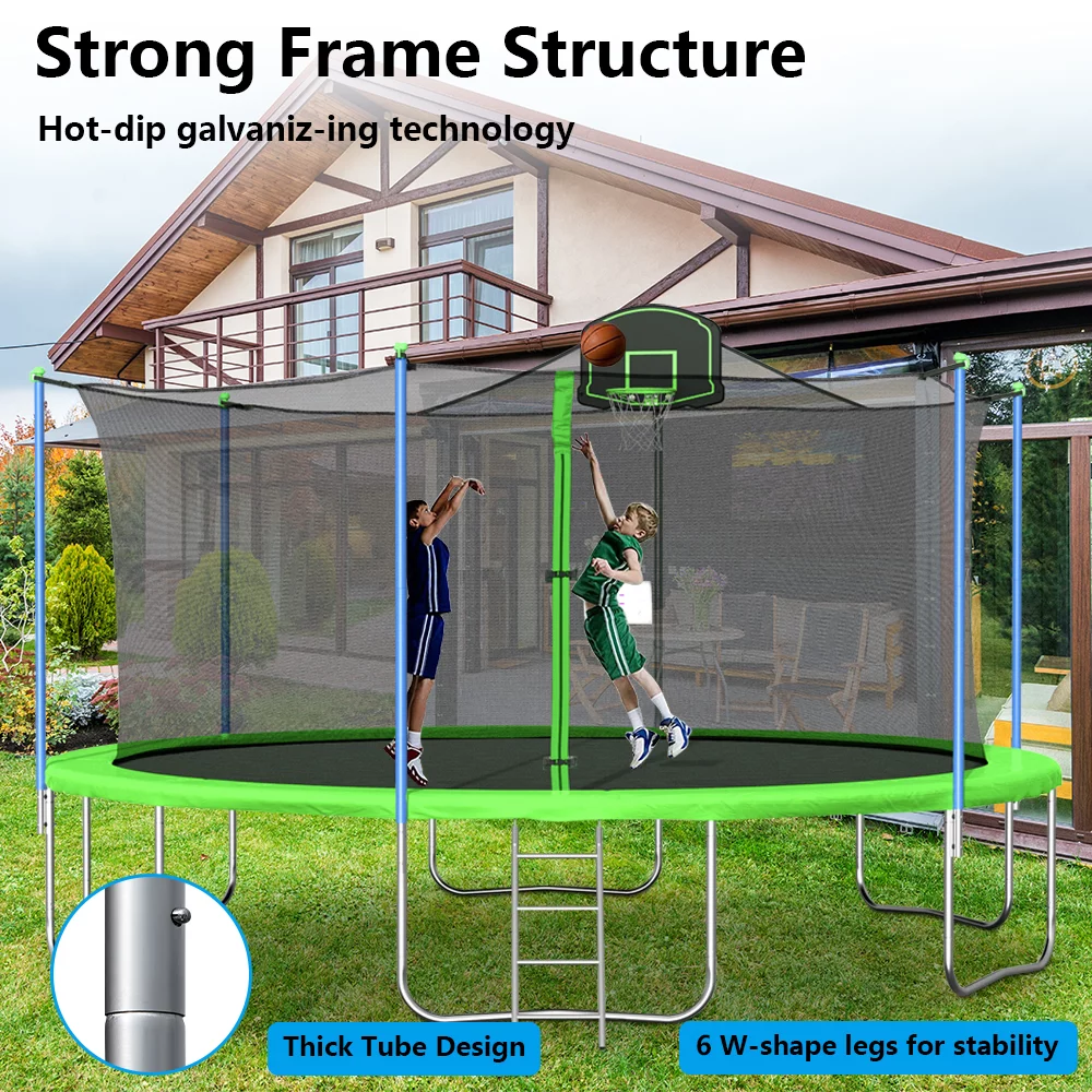 SEGMART 14FT Blue Trampoline for Kids with Basketball Hoop and Enclosure Net/Ladder, Blue - Womvr