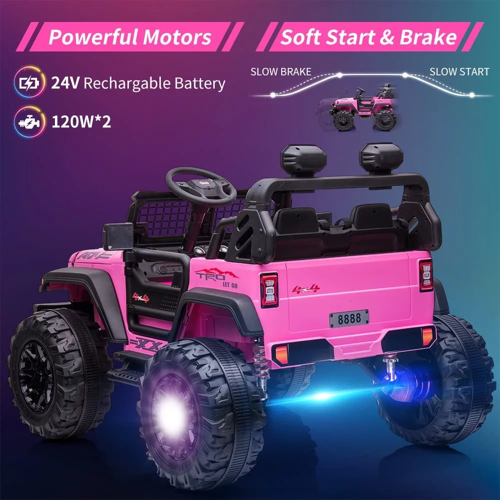 OUTOP Kids 24V Ride on Car with Electric Remote Control Dual Drive Power Ride on Toys 2 Seats SUV Truck Wheels Vehicle - Womvr