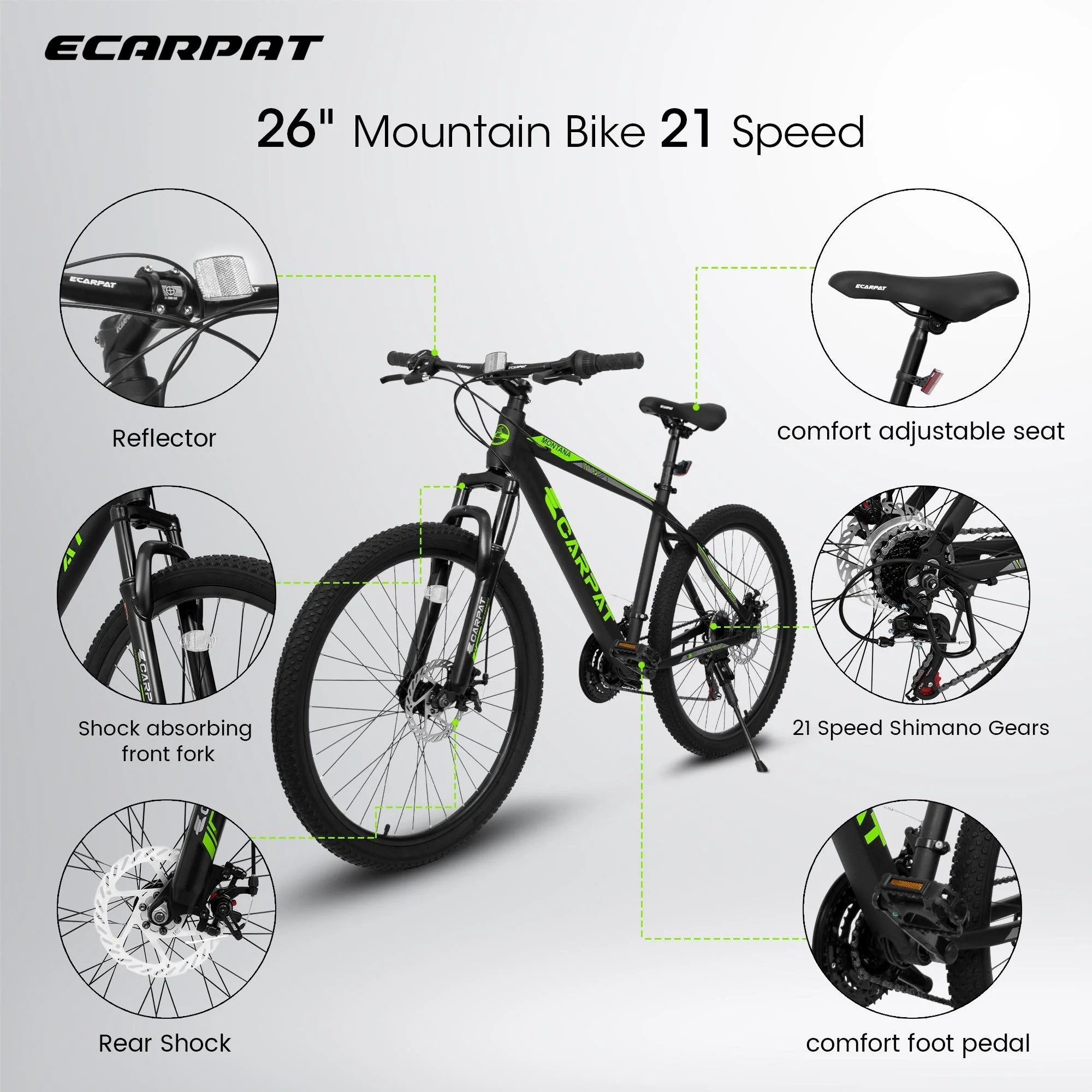 24 inch Mountain Bike, Shimano 21 Speed Drive, Dual Disc Brake, Front Suspension MTB For Boy Girl - Womvr