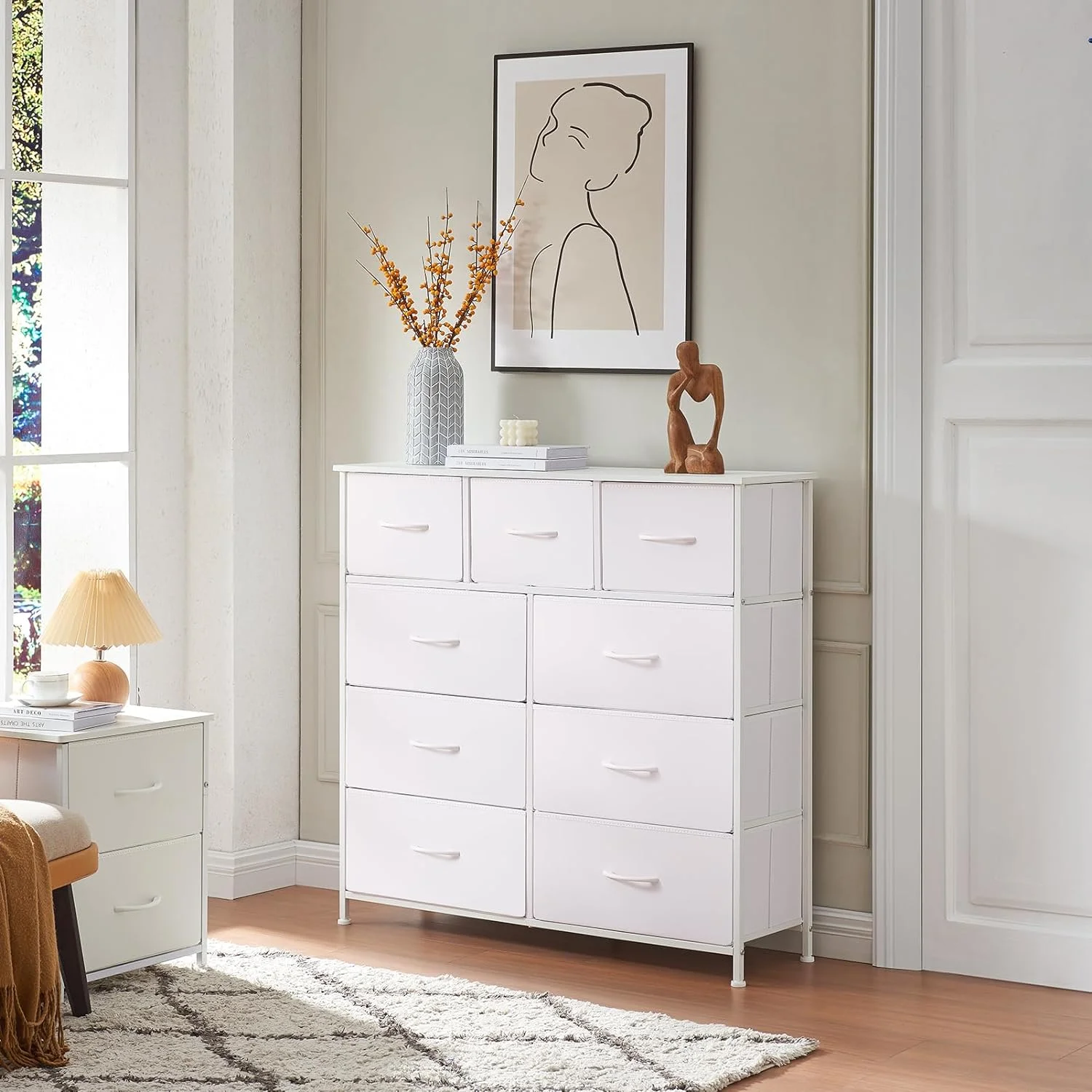 Somdot Dresser, 9-Drawer Fabric Storage Tower for Bedroom, Nursery, Entryway, Closets, Tall Chest Organizer Unit with Large Capacity Fabric Bins - Womvr