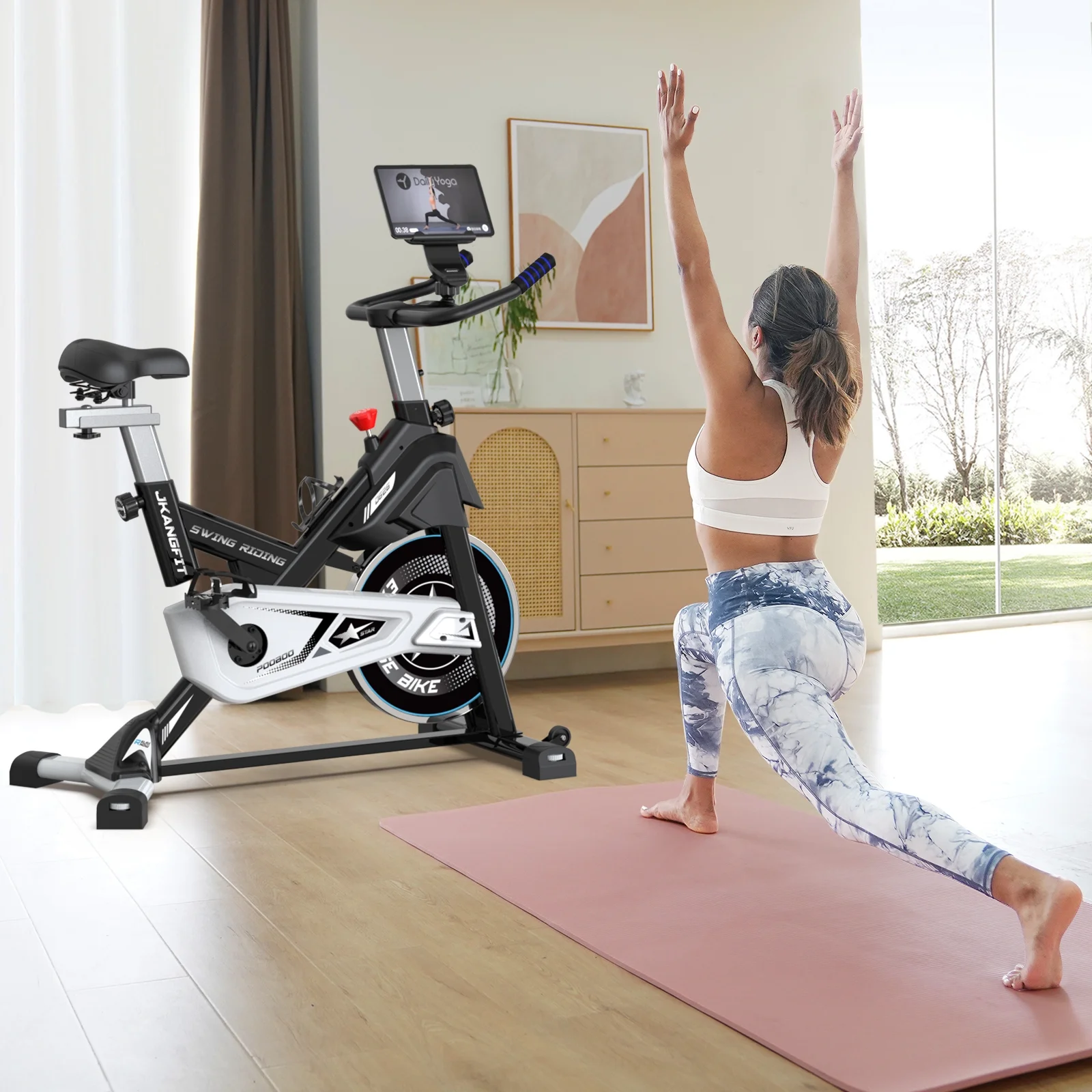 Pooboo Magnetic Exercise Bike Indoor Bluetooth Cycling Bike Home Cardio Workout Stationary Bike  45lbs Heavy-Duty Flywheel Quiet Belt Drive - Womvr
