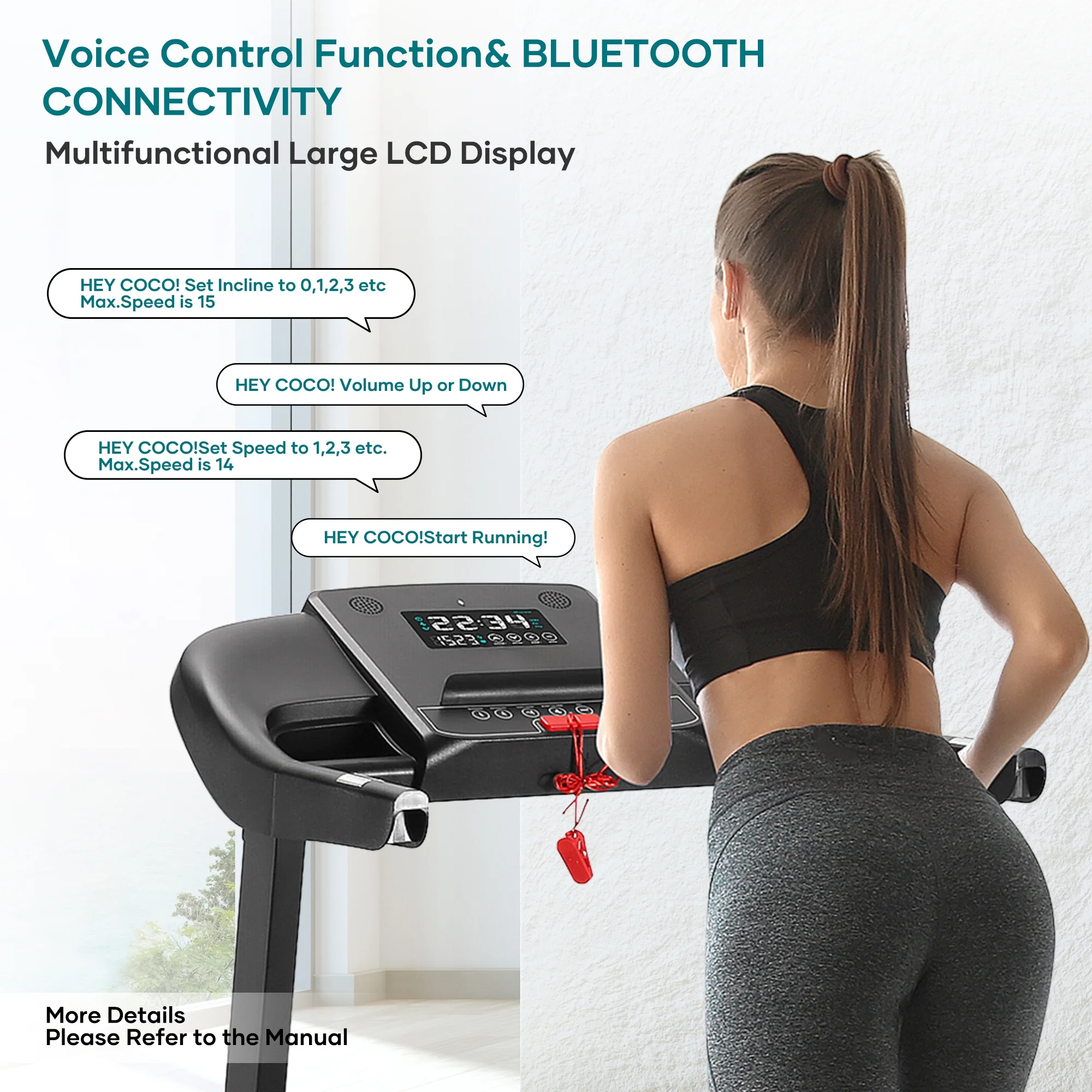 Treadmill with Auto Incline Bluetooth Voice Control  17