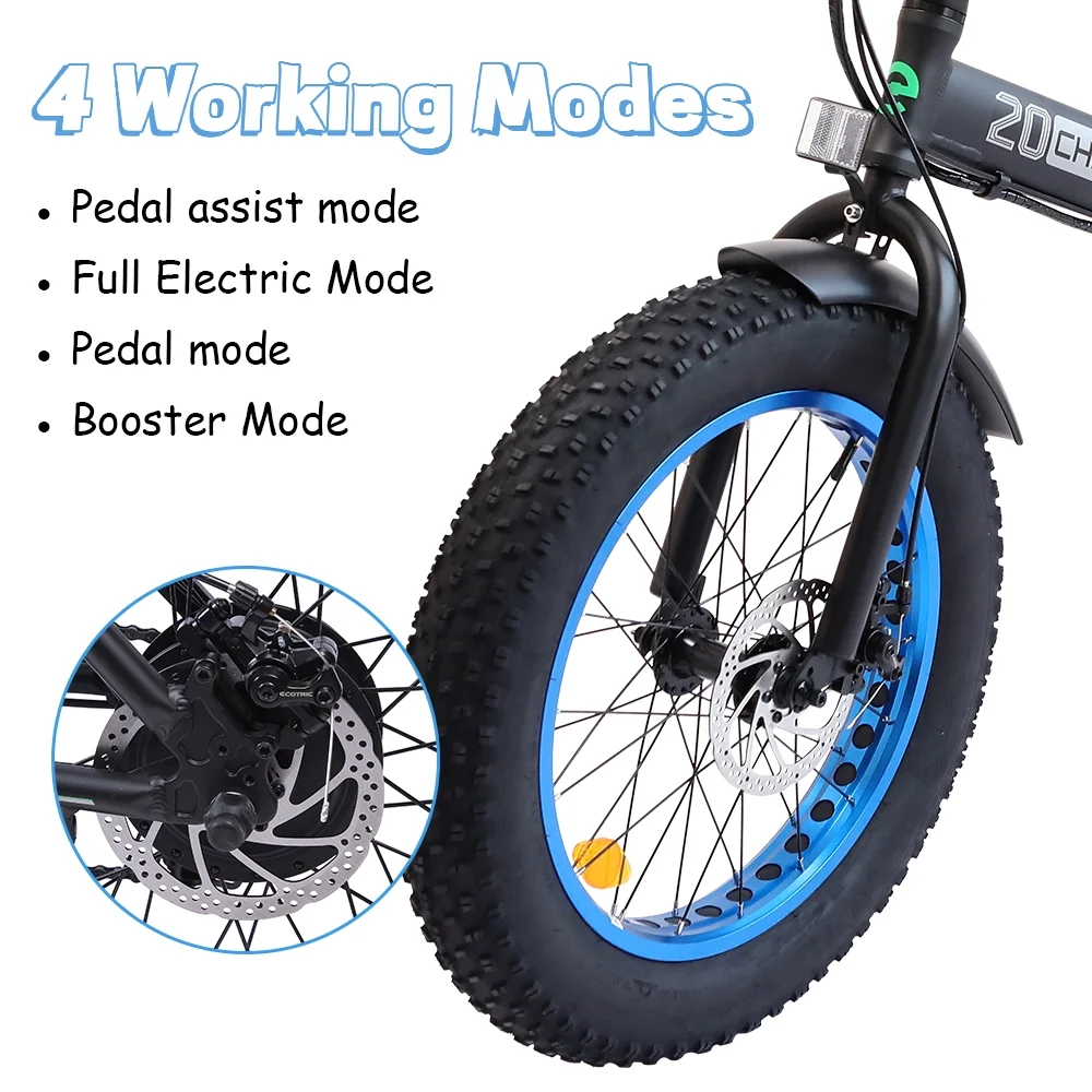 ECOTRIC 20 Inch Fat Tire e-Bike 500W 48V Foldable frame Pedal Assist Commute Bike 7 Speed A-E516646 - Womvr