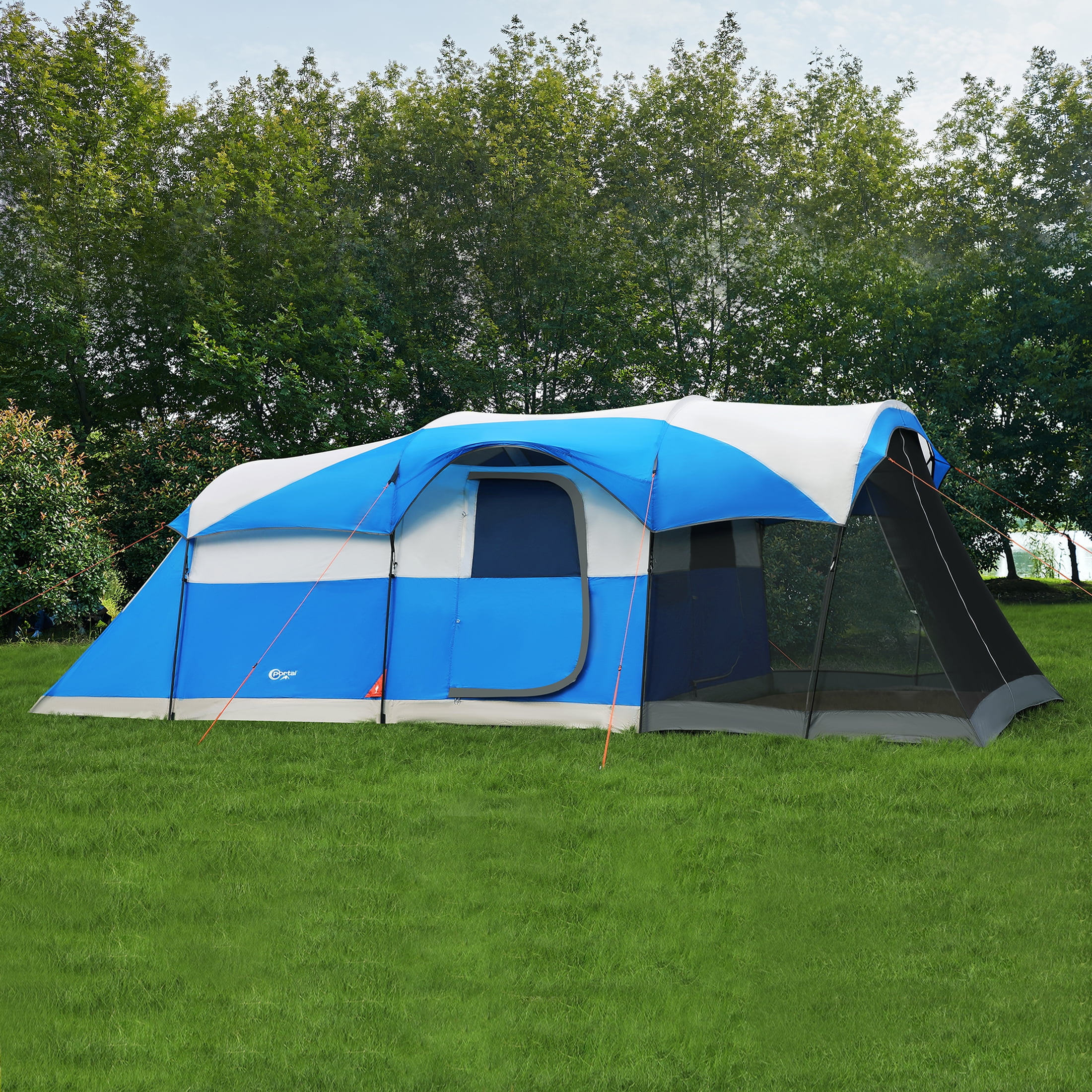 PORTAL 8 Person Family Camping Tent with Screen Porch, Portable Cabin Tent with Rainfly, 20ft * 8ft * 74in, Blue - Womvr