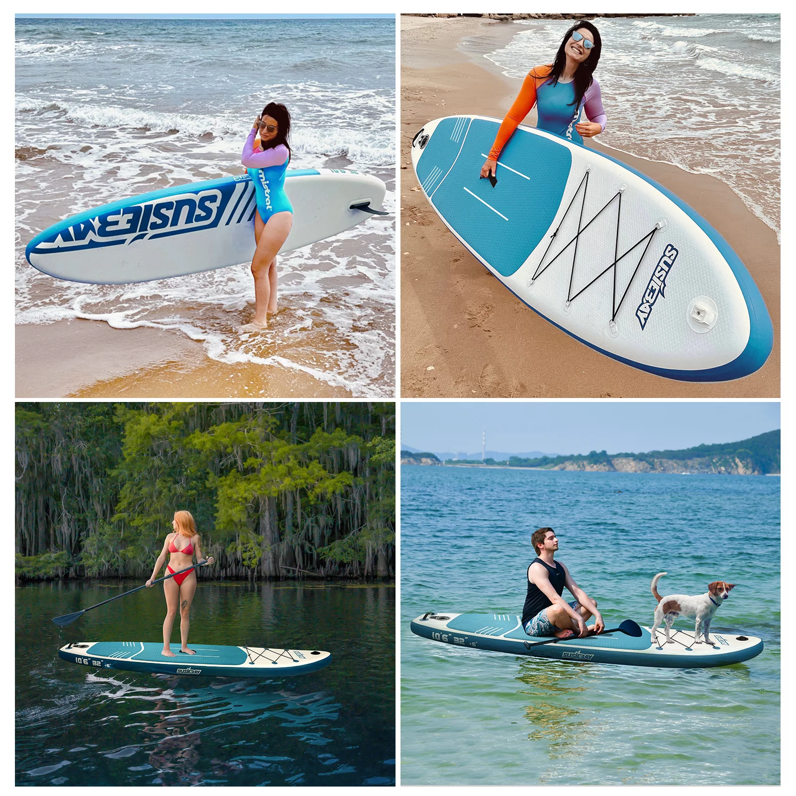 SUSIEBAY Inflatable Stand Up Paddle Board with Premium SUP Accessories and Surfing Backpack | 10'6“ 11ft #Black, Wide Stance, Surf Control, Non-Slip Deck, Paddle and Pump for Youth & Adult - Womvr