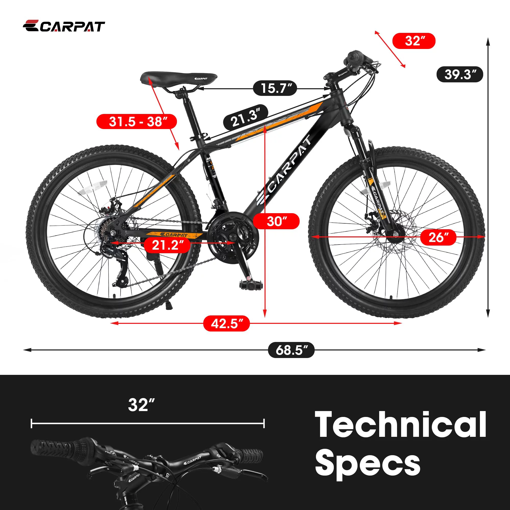 24 inch Mountain Bike, Shimano 21 Speed Drive, Dual Disc Brake, Front Suspension MTB For Boy Girl - Womvr