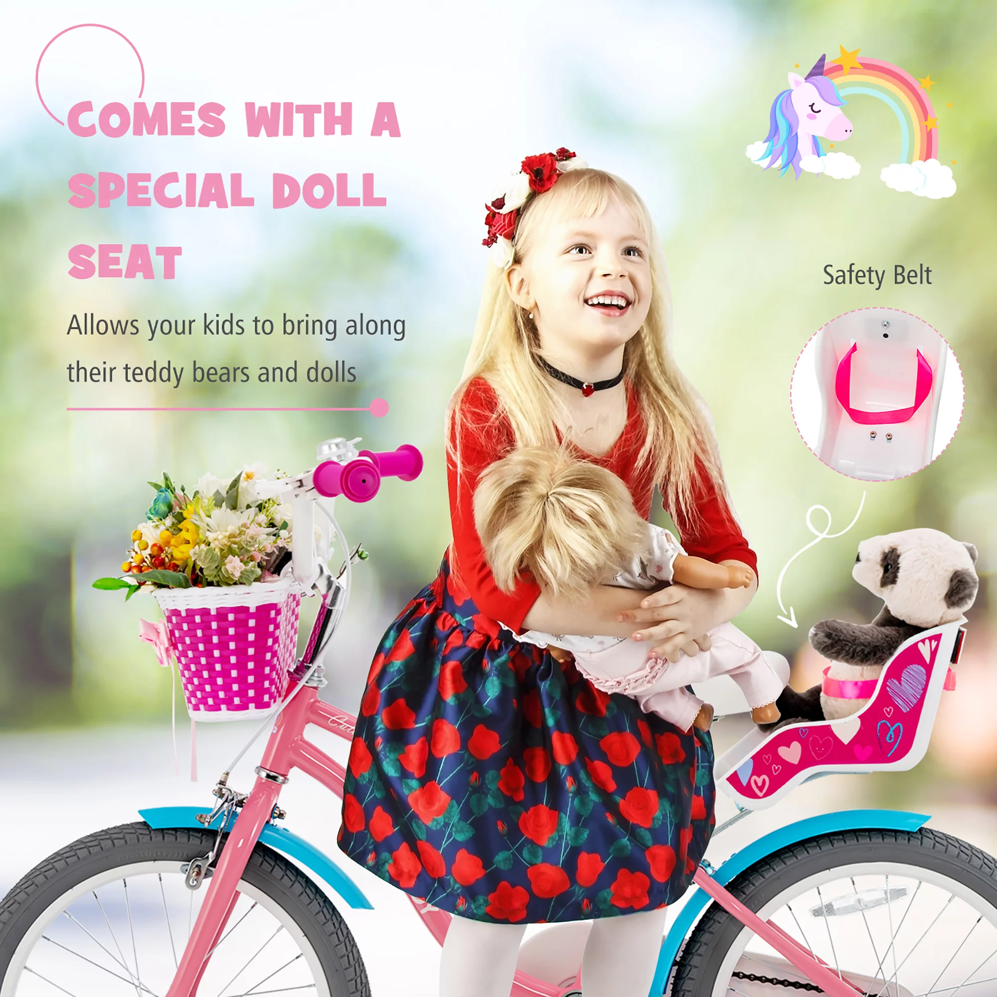 Honeyjoy 18 Inches Kids Bicycle with Training Wheels & Basket for Boys & Girls Age 5-9 Years - Womvr