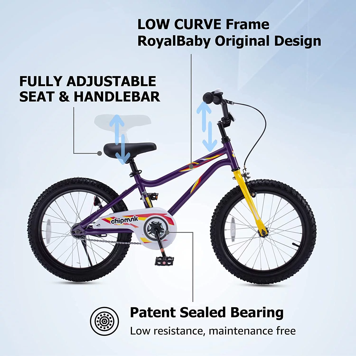 RoyalBaby Chipmunk Kids Bike Boys Girls 18 Inch Bicycle with Kickstand Blue - Womvr