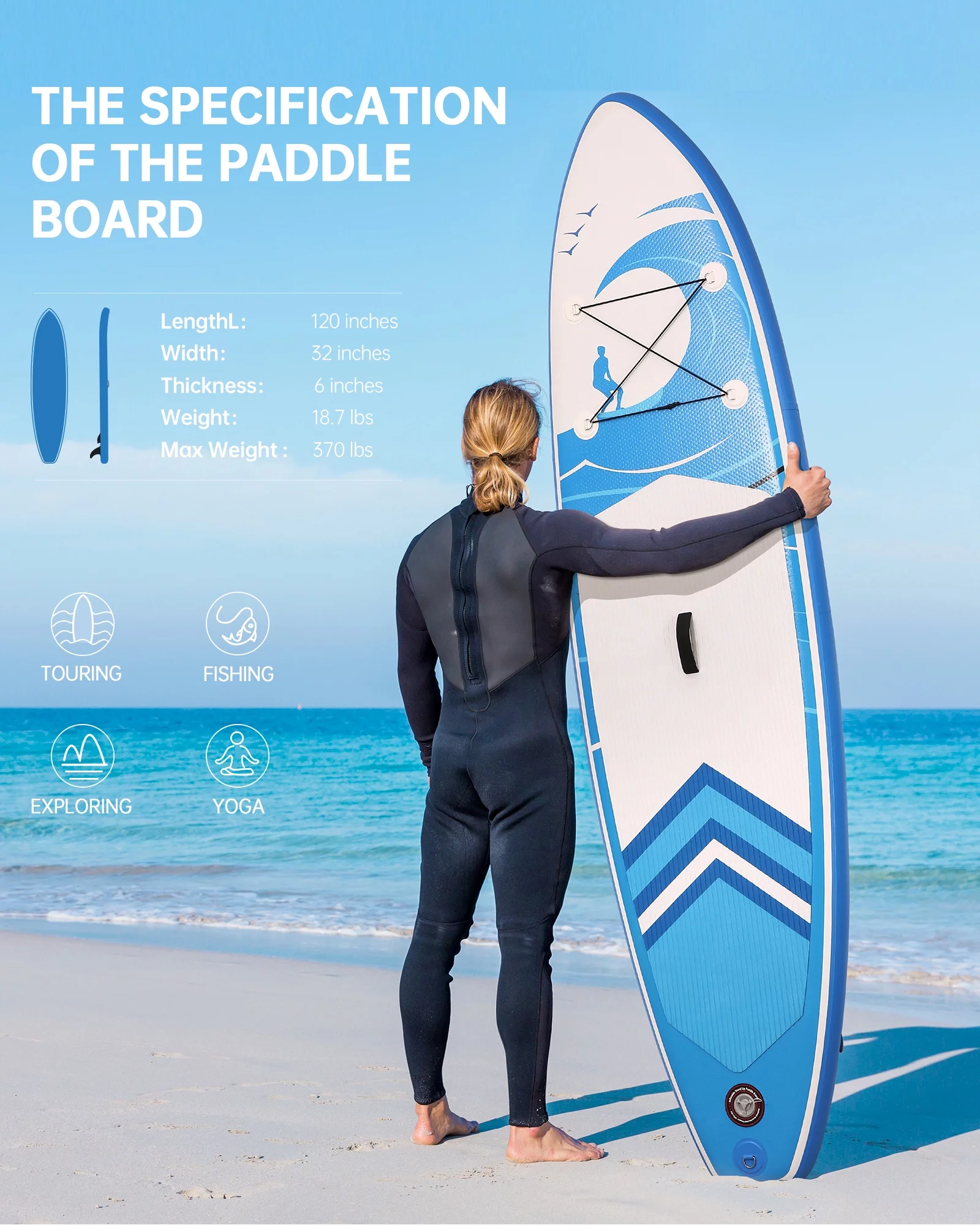 Marnur Inflatable Paddle Board Stand up Paddle Board 10' SUP 6 in.Thick Board Carry Bag & Fast Pumping Green - Womvr